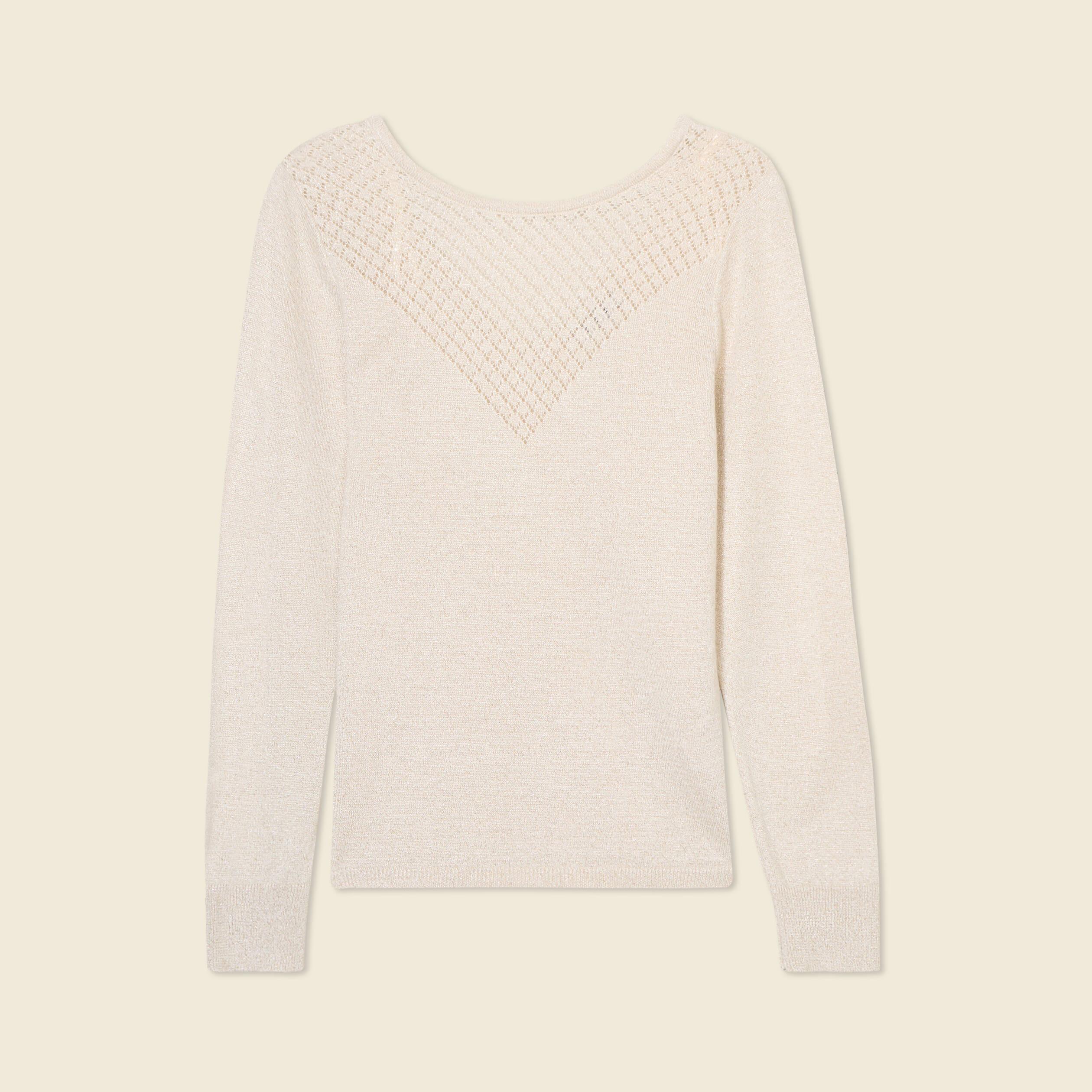 pull manches longues ajoure creme femme Pull manches longues ajouré creme femme