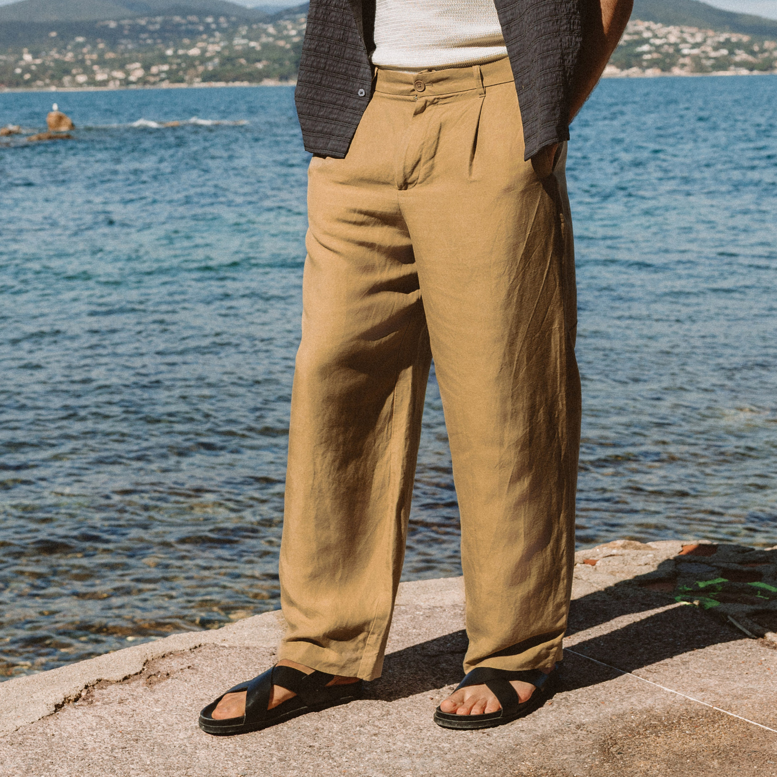 Pantalon droit longueur 32 vert olive homme