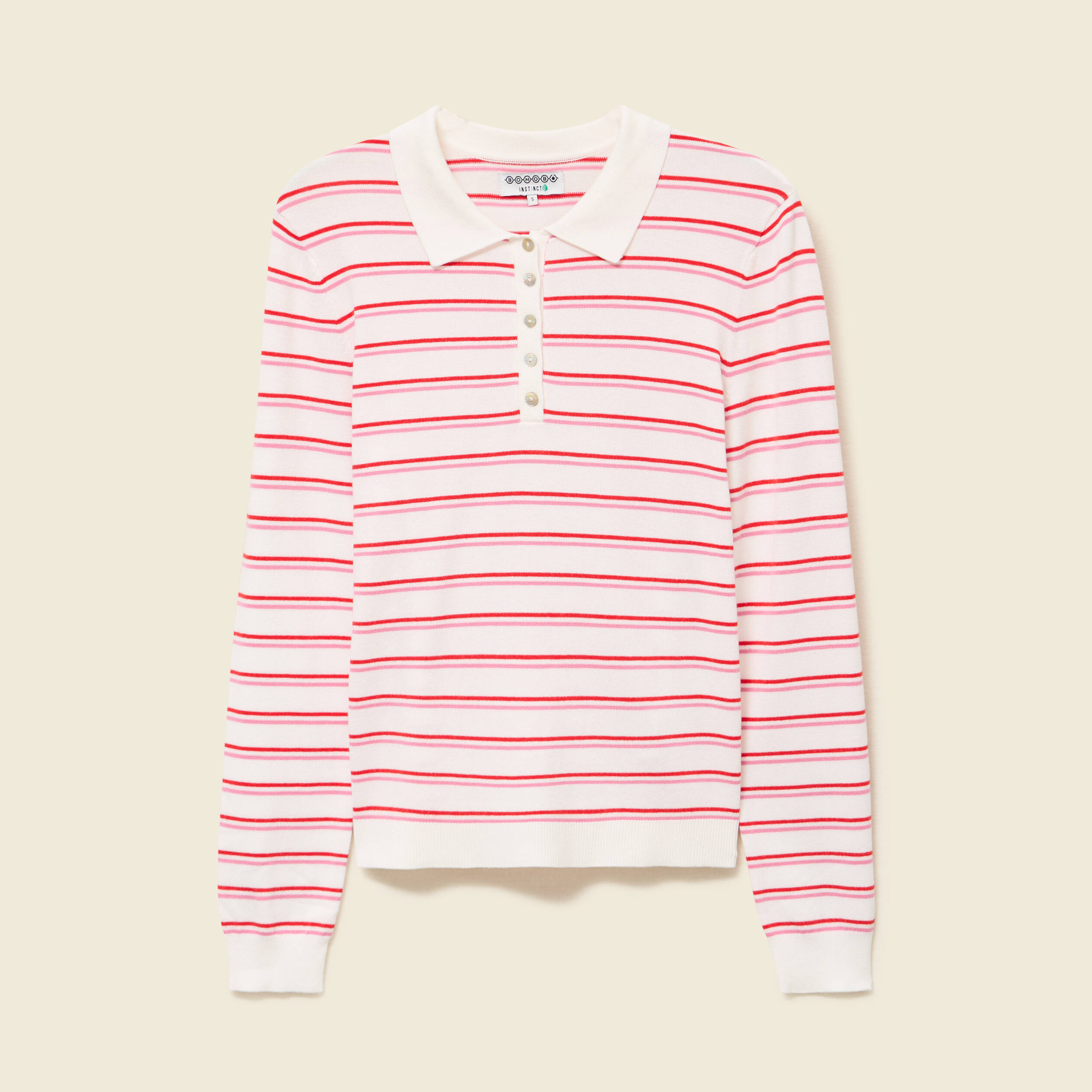 Polo ray&eacute; manches longues blanc femme