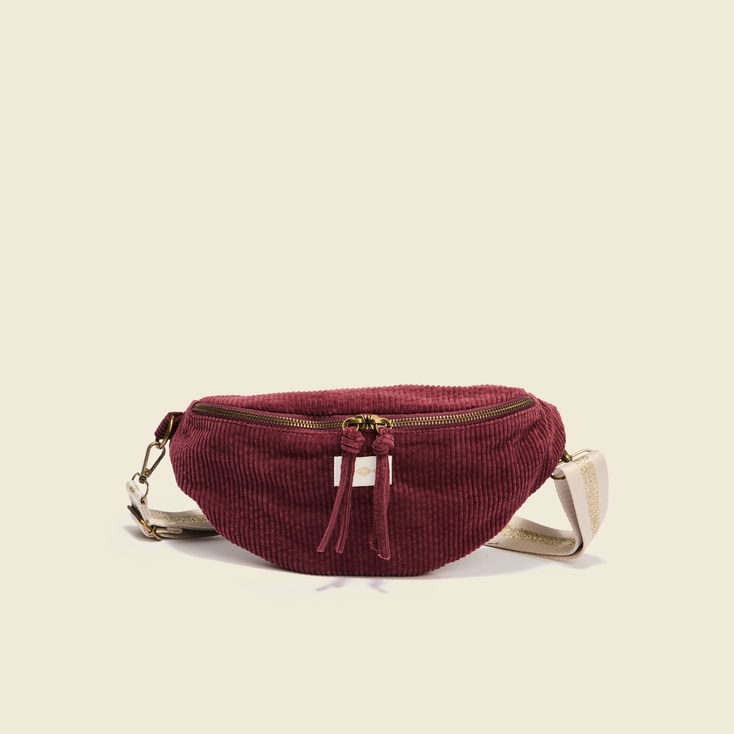 Sac banane velours c&ocirc;tel&eacute; prune femme