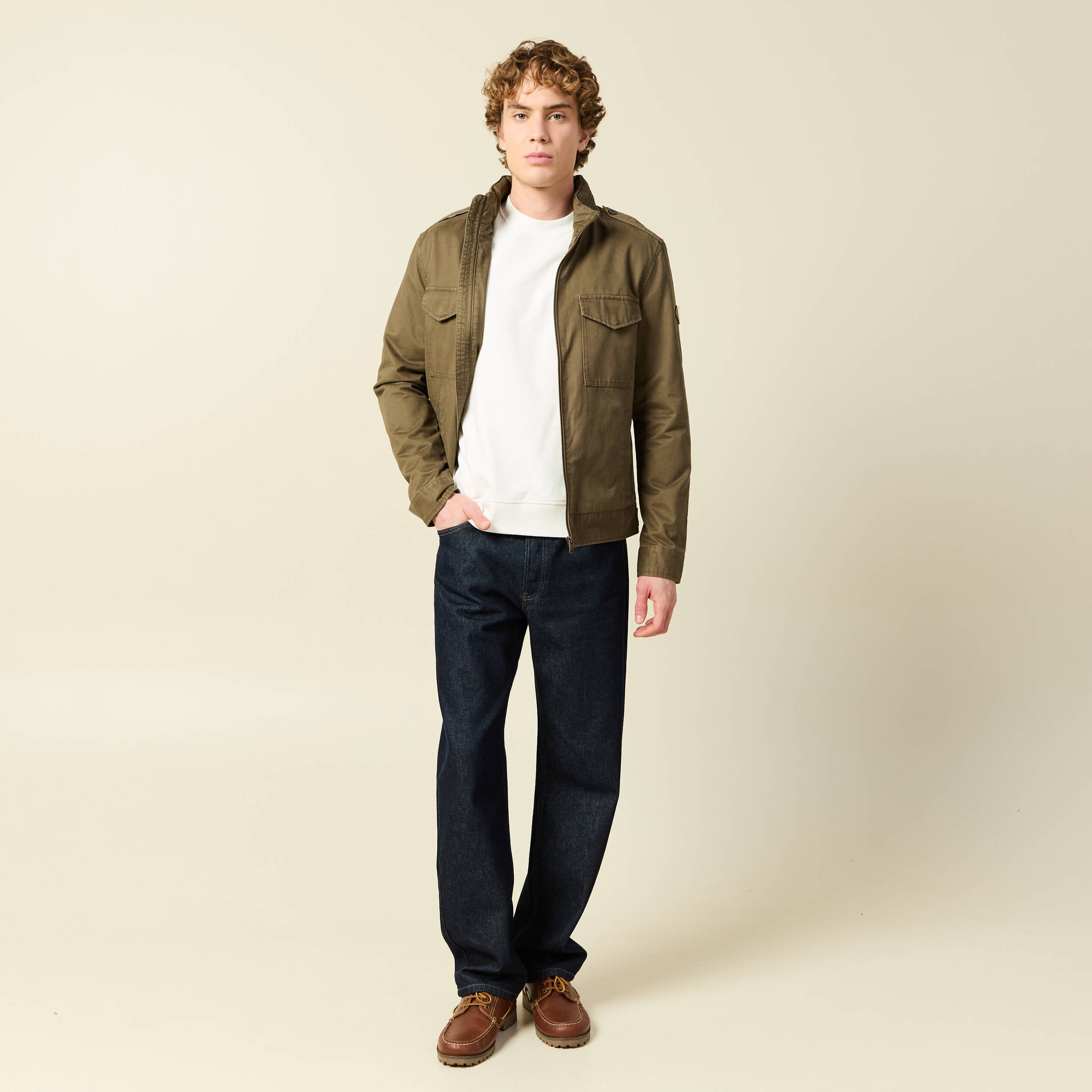 Veste col montant manches longues taupe homme