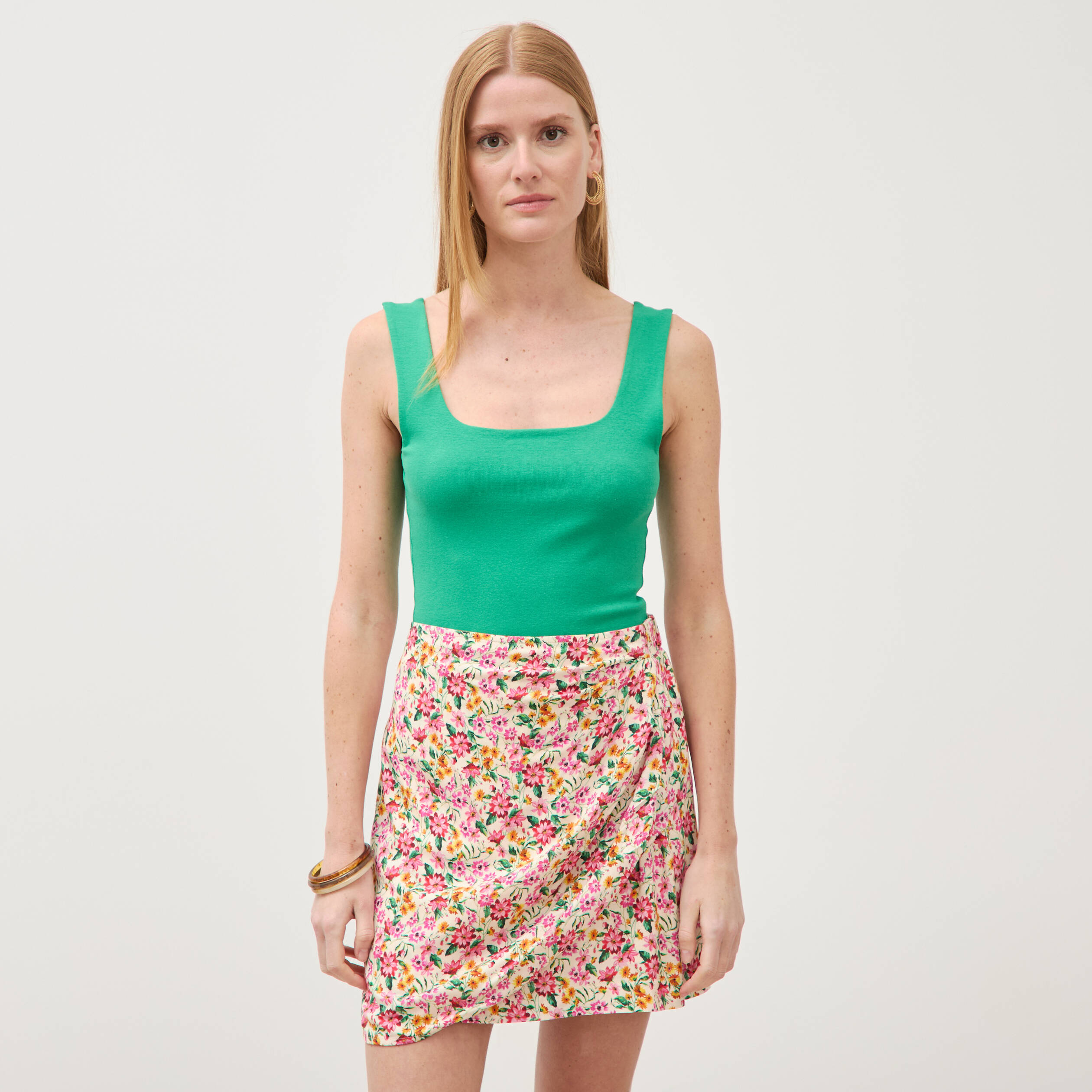 Jupe fluide doubl&eacute;e multicolore femme