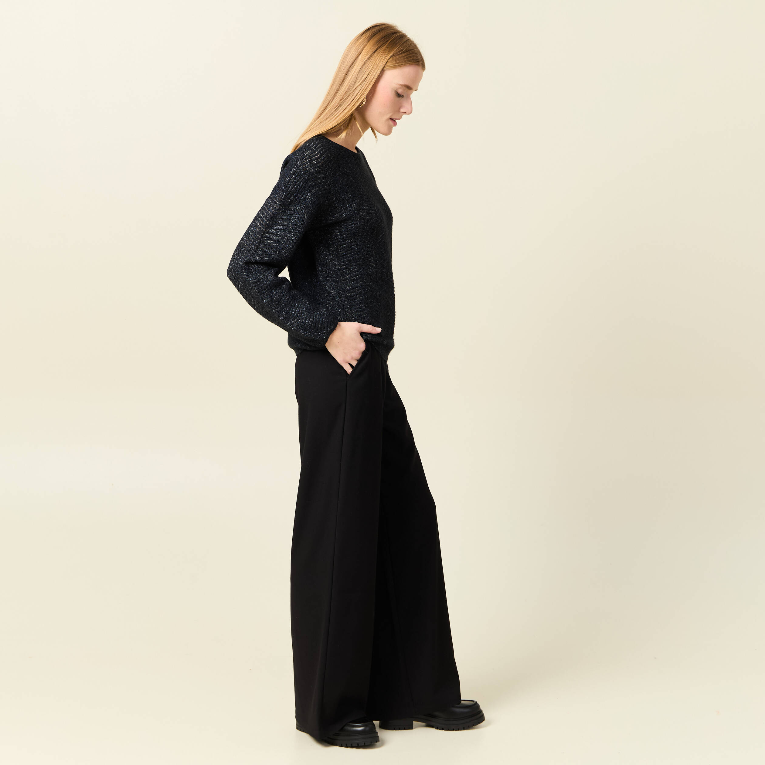 Pull manches longues bleu marine femme