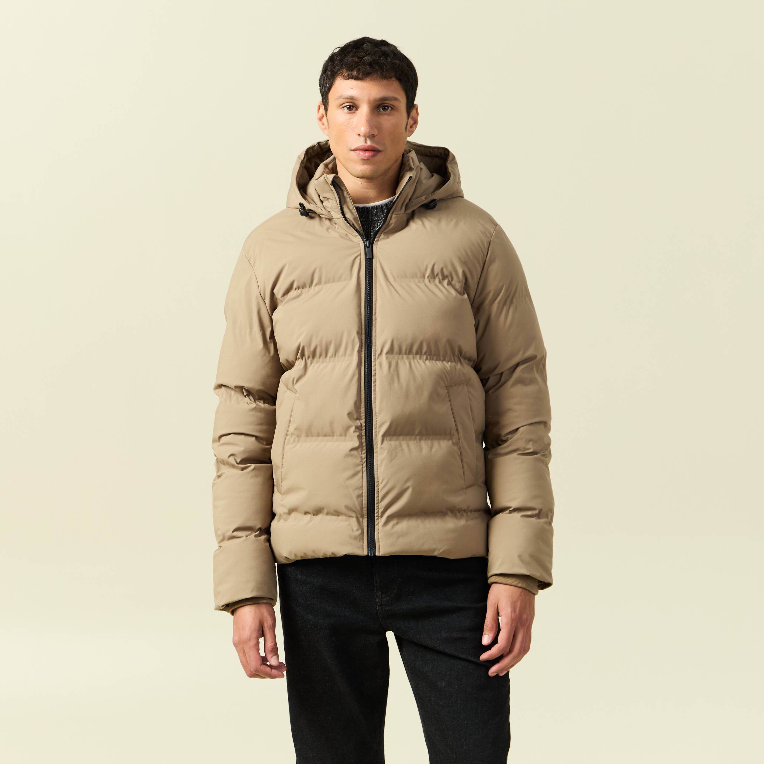Doudoune avec capuche taupe homme