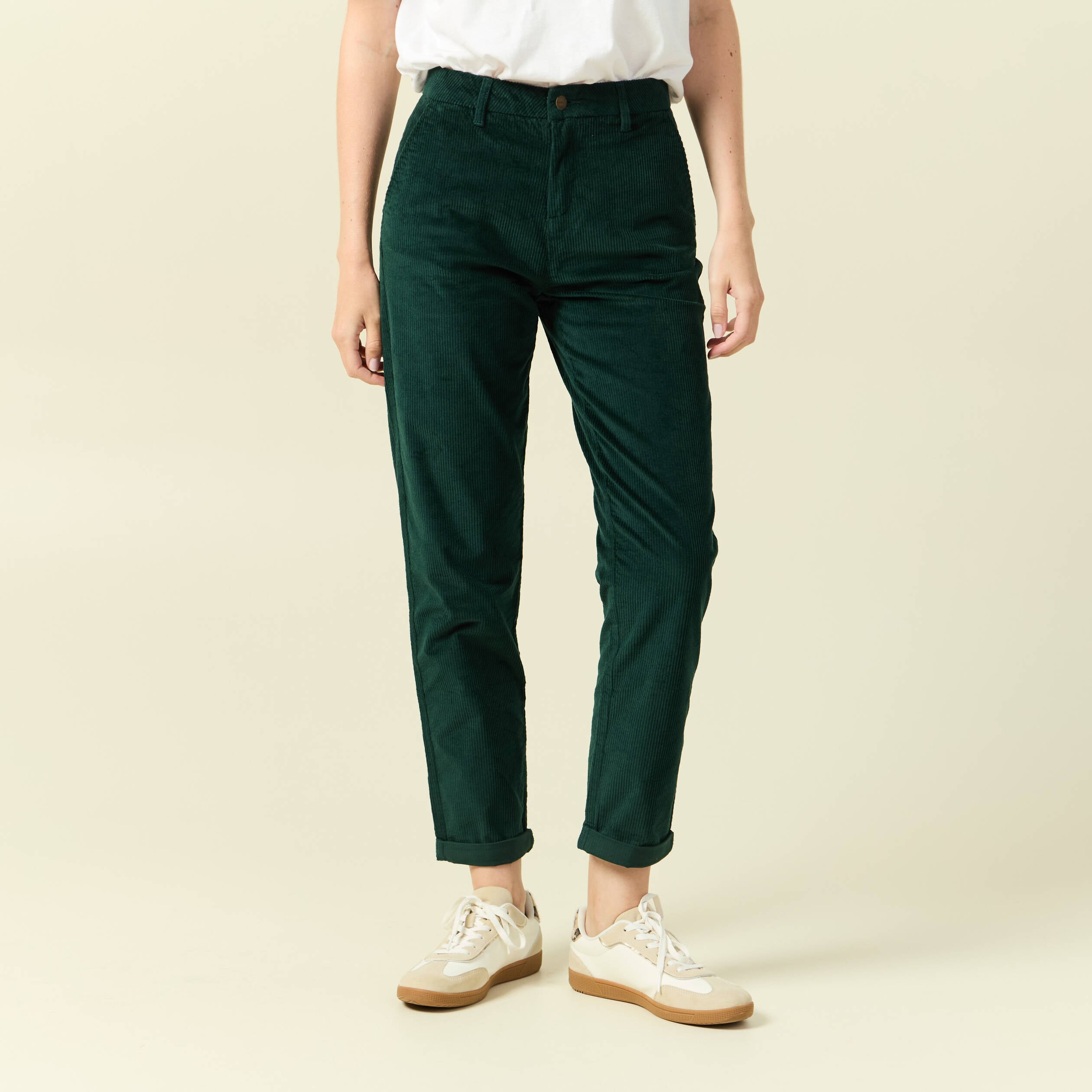Pantalon large 7/8&egrave;me taille haute vert fonc&eacute; femme