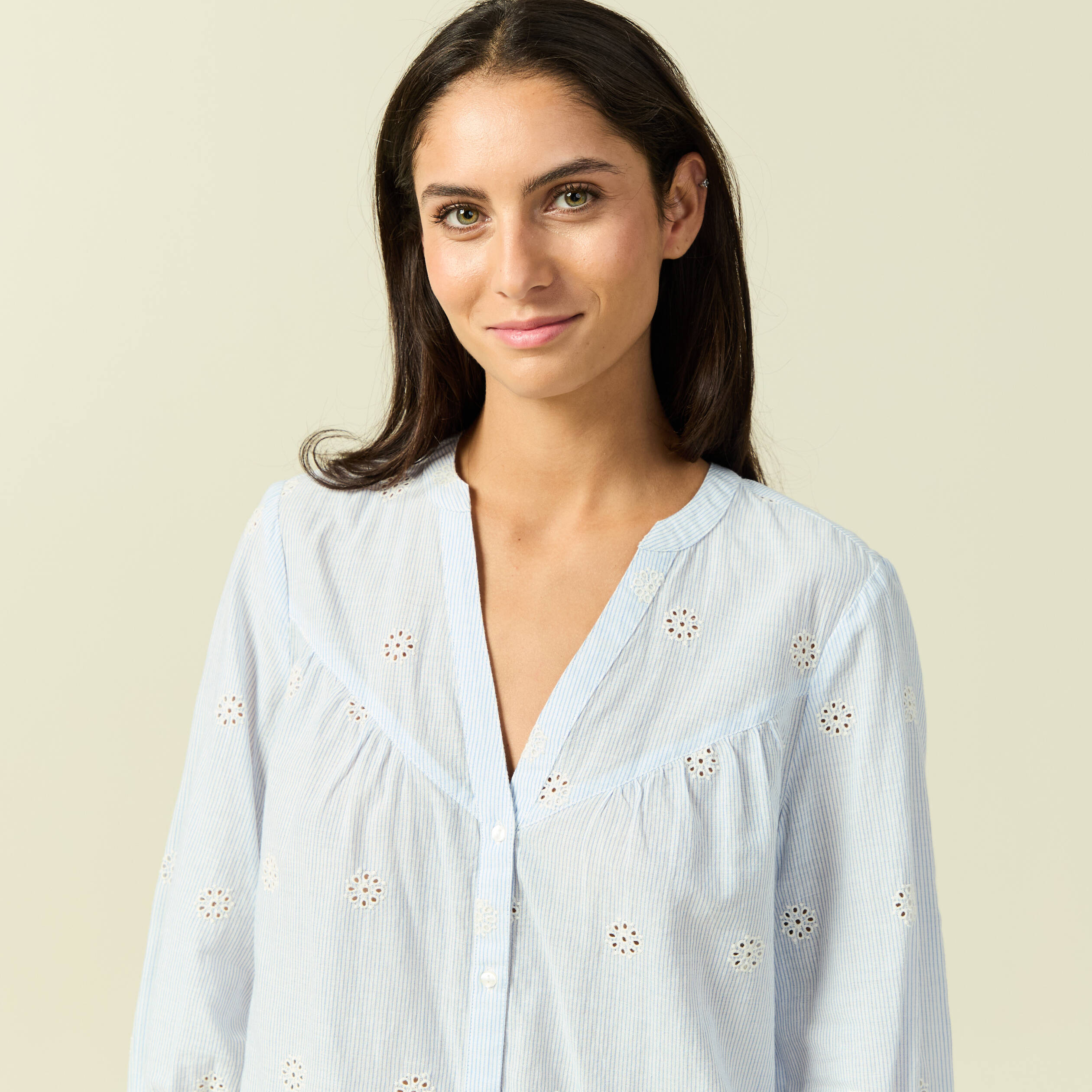 Chemise col tunisien manches 3/4 blanc femme