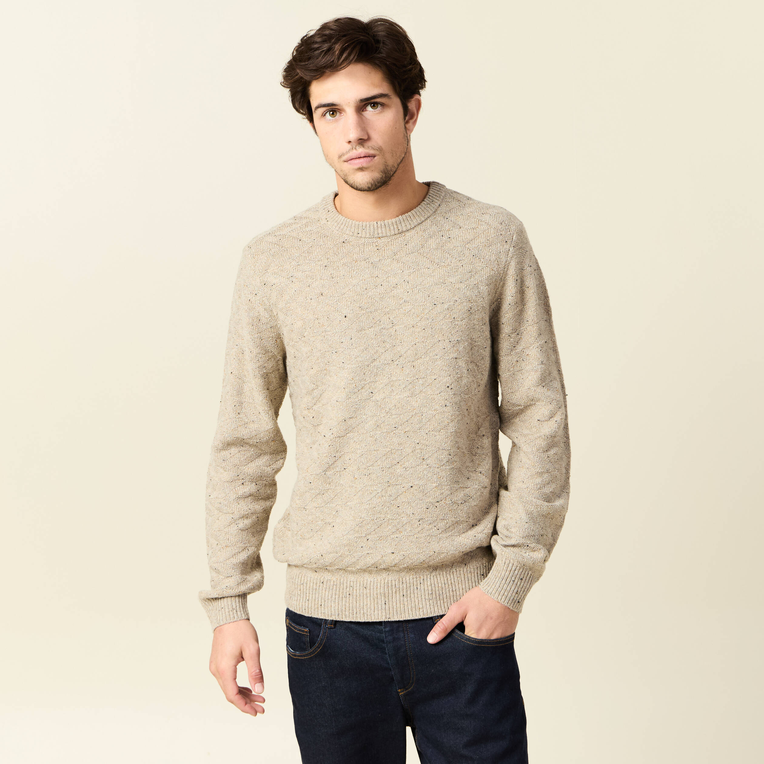 Pull manches longues beige homme