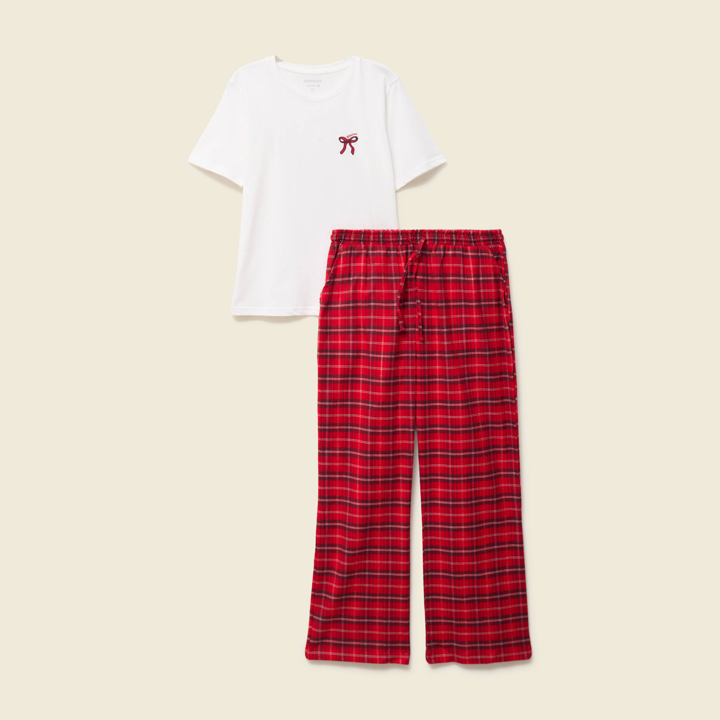 Pyjama coton haut + bas rouge femme