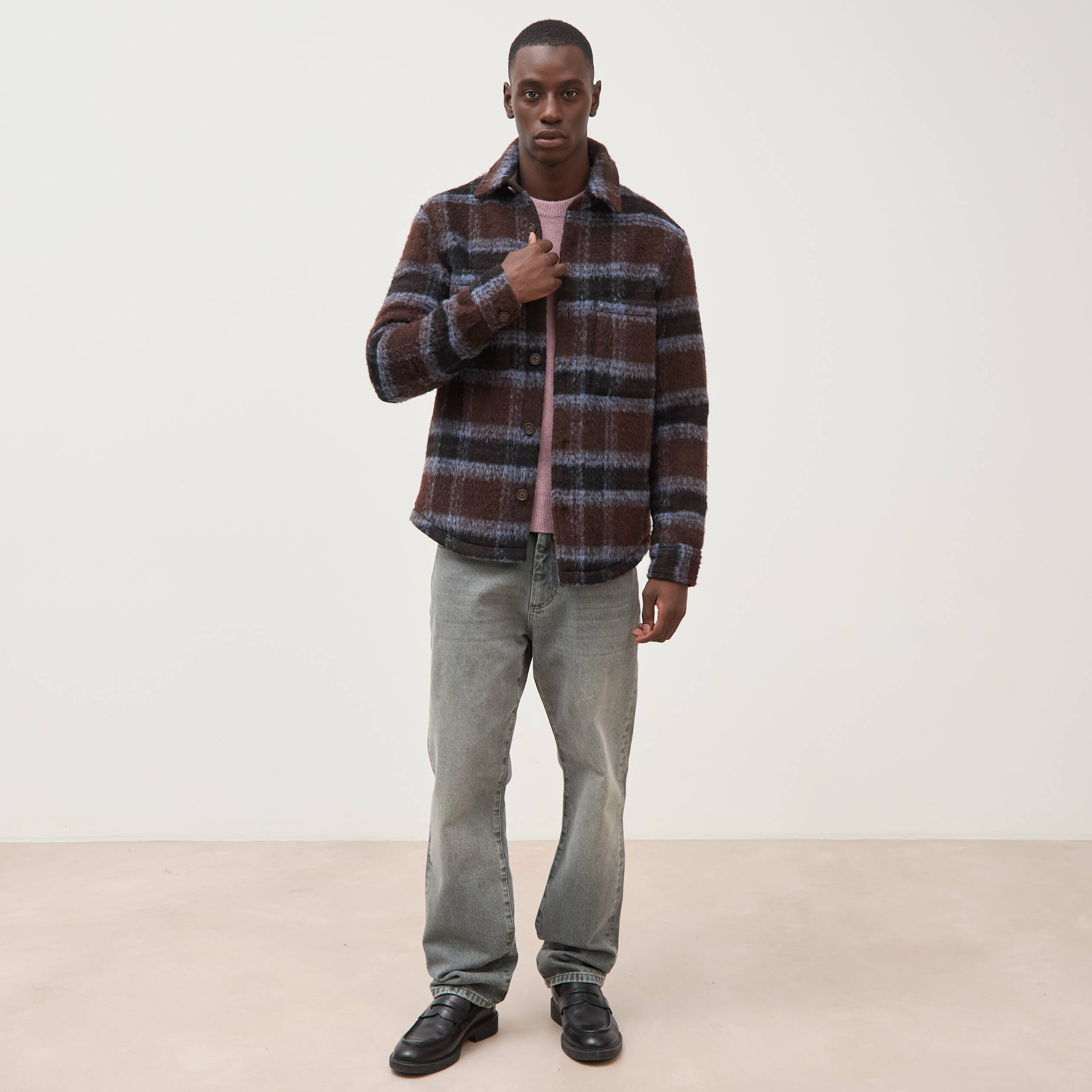 Surchemise oversize manches longues marron homme
