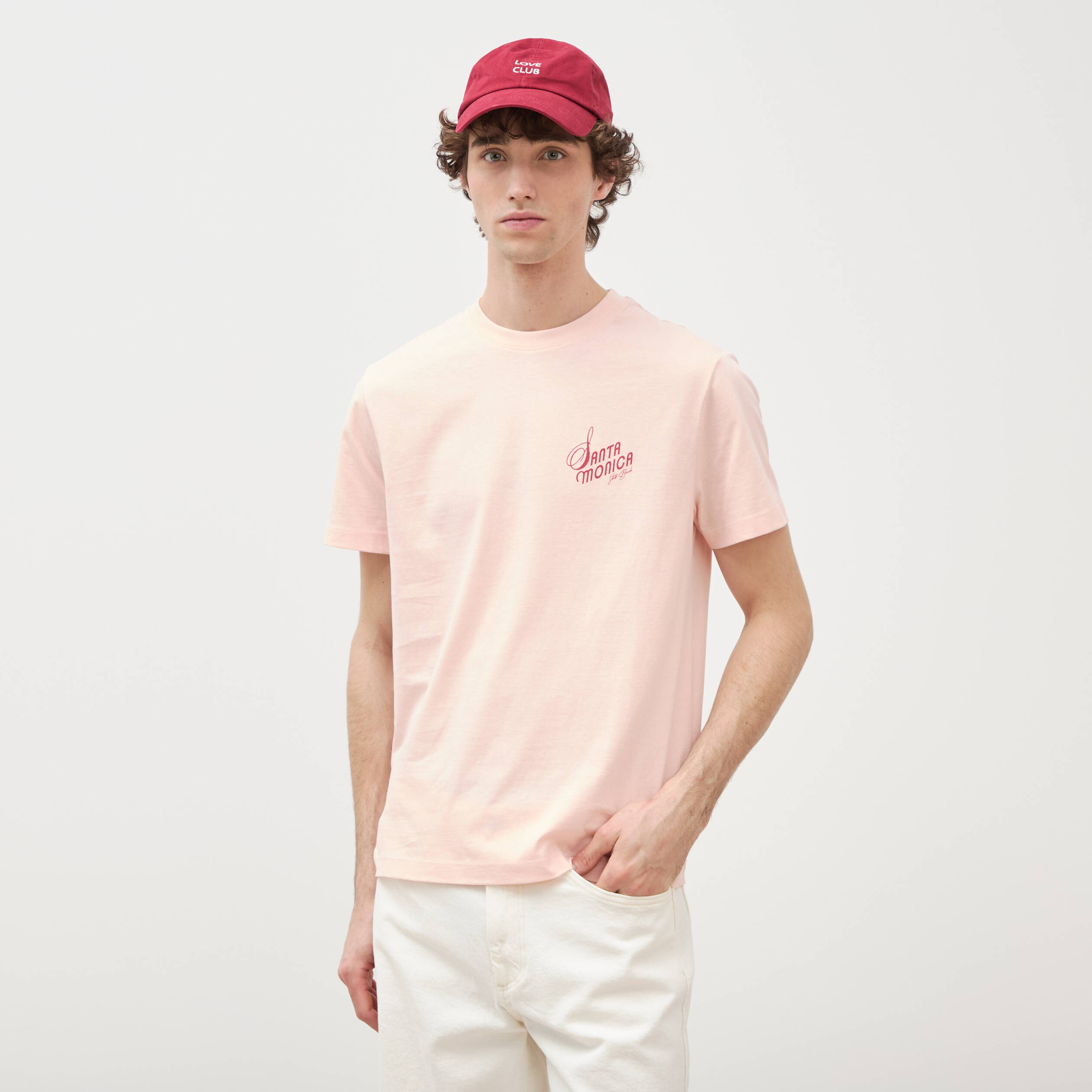 T-shirt en coton rose poudr&eacute;e homme