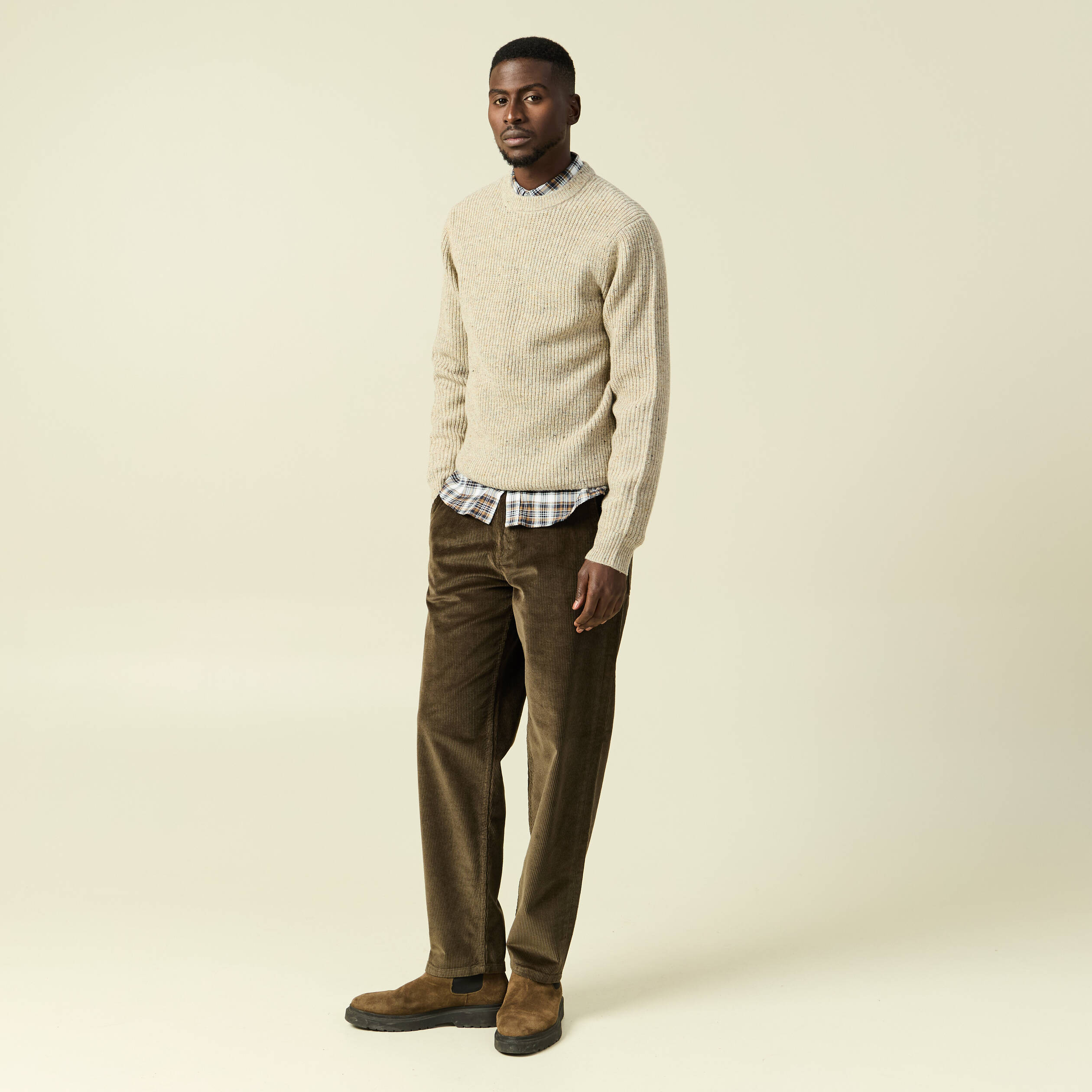 Pull droit manches longues beige homme