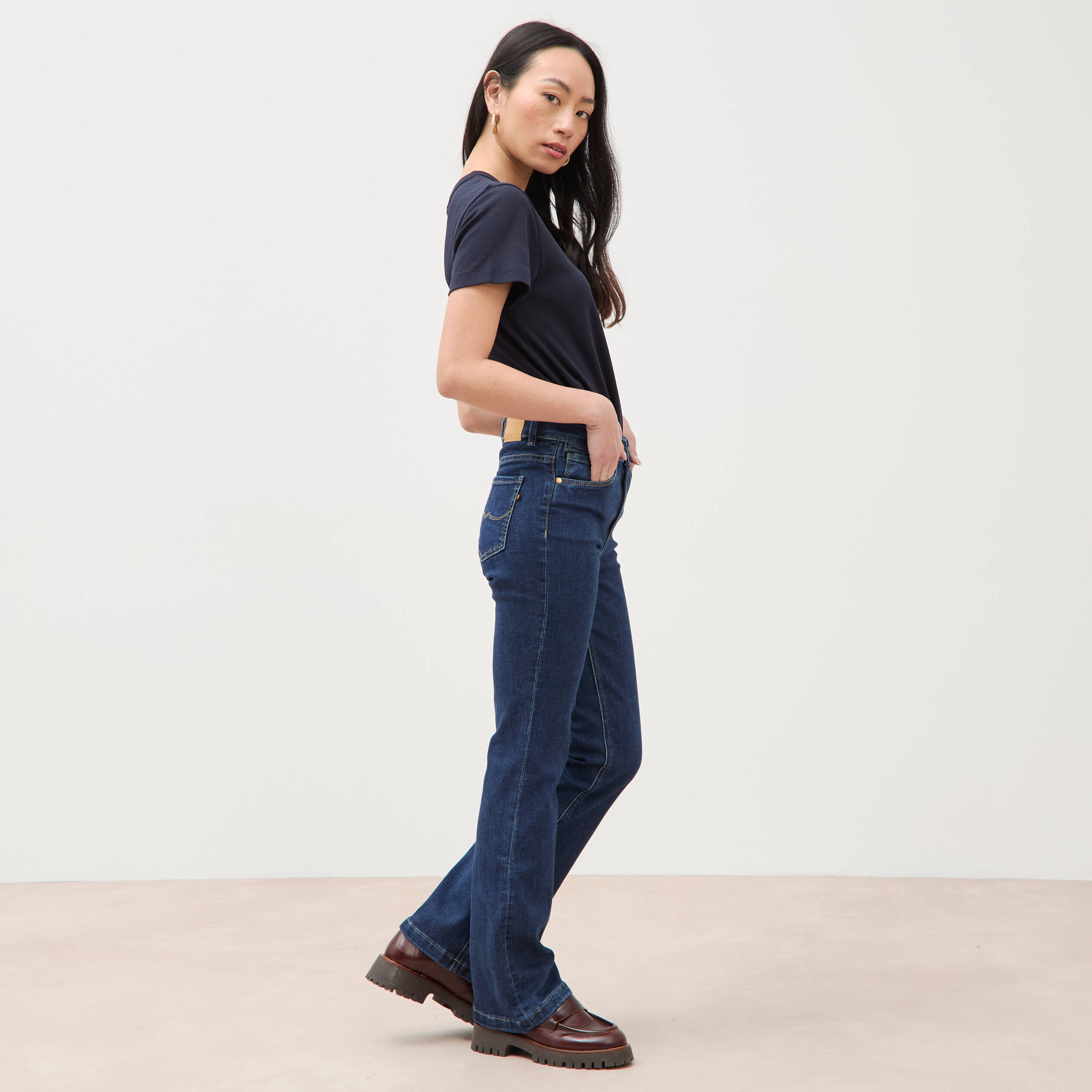 Jeans bootcut denim brut femme