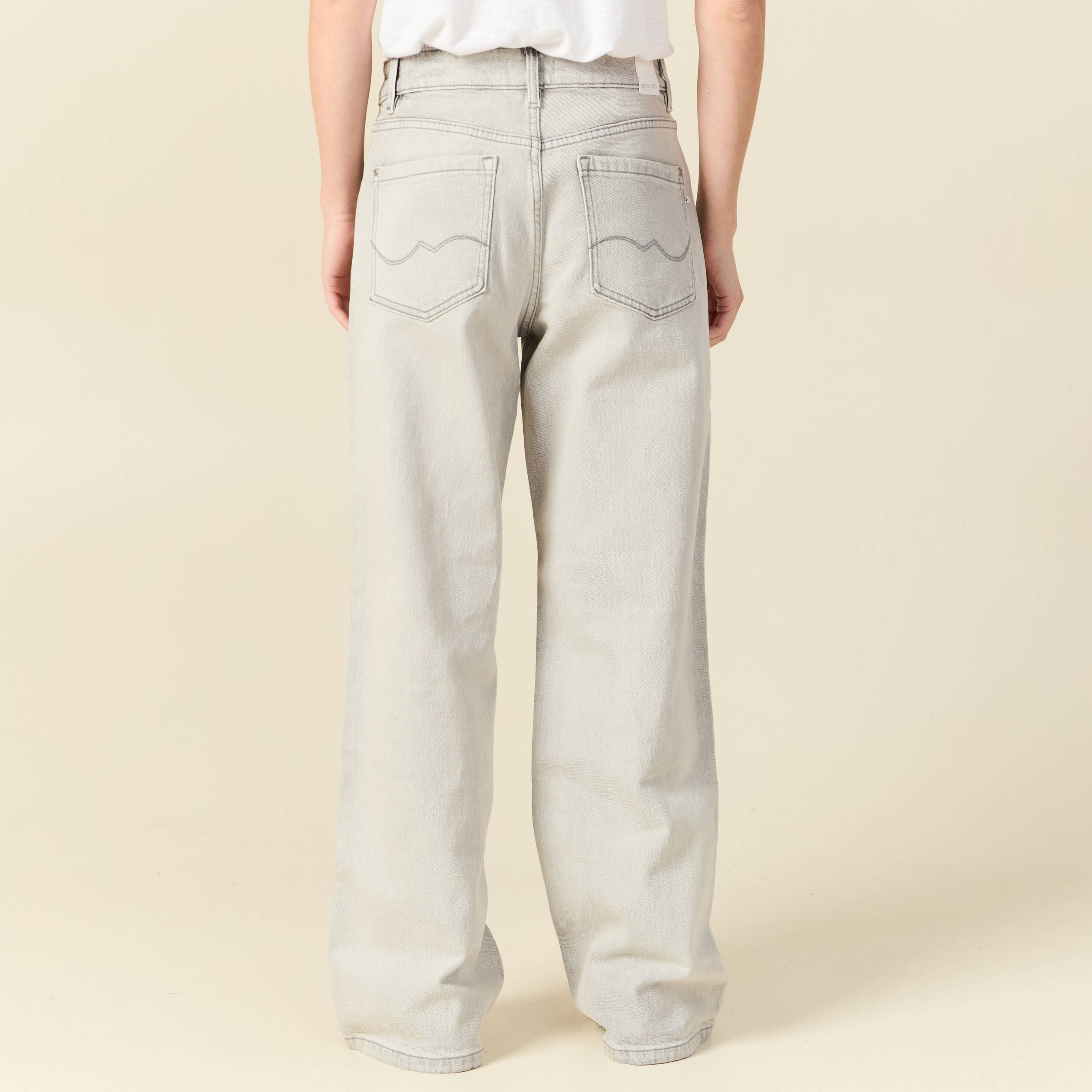 Jeans large taille haute denim gris clair femme