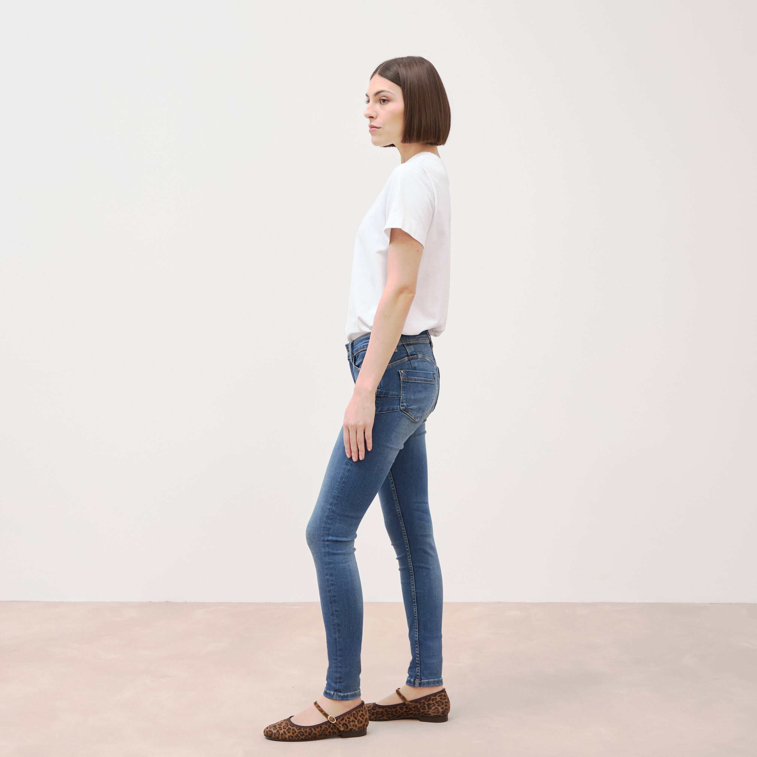 Jeans skinny push-up taille standard denim stone femme