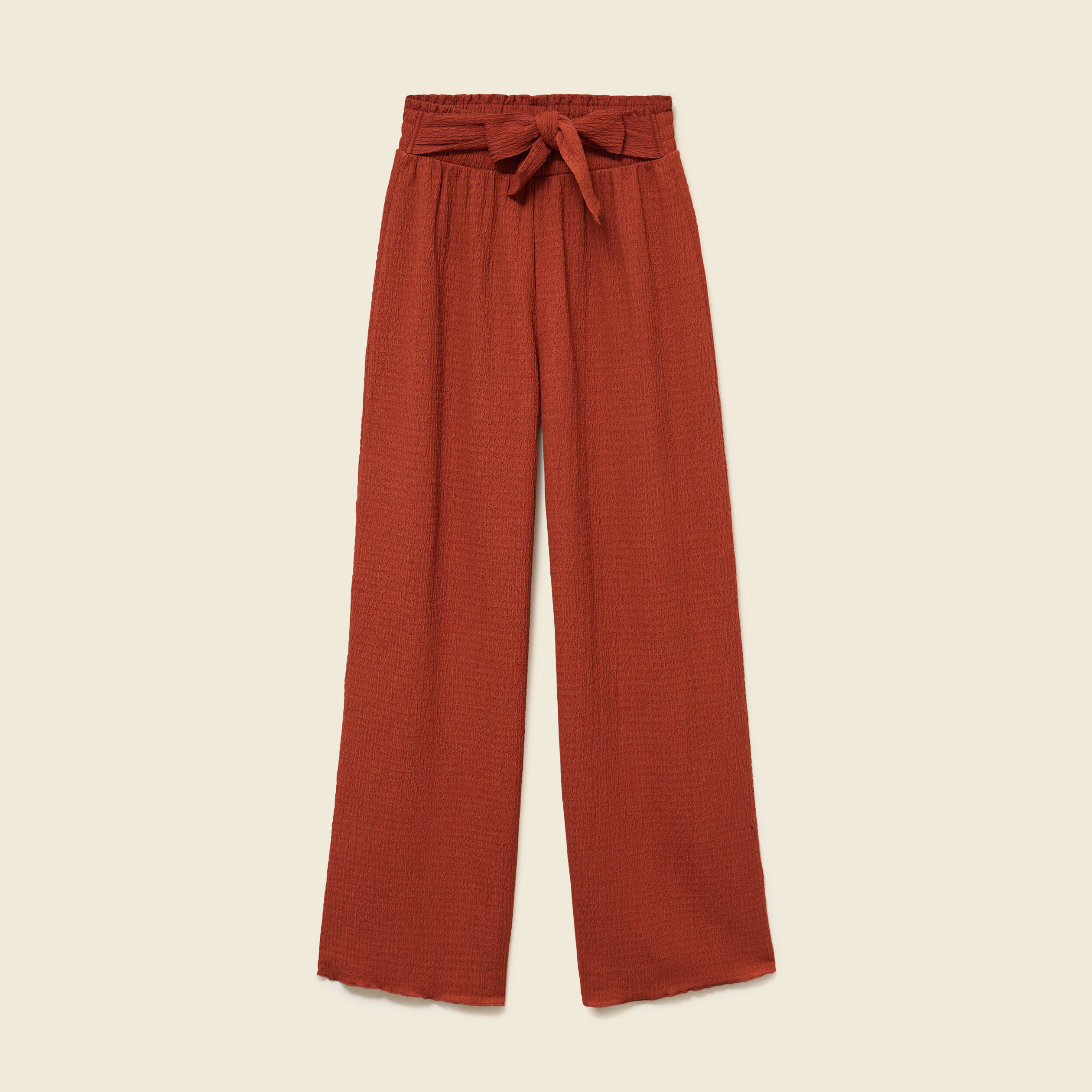 Pantalon loose avec ceinture marron cognac femme