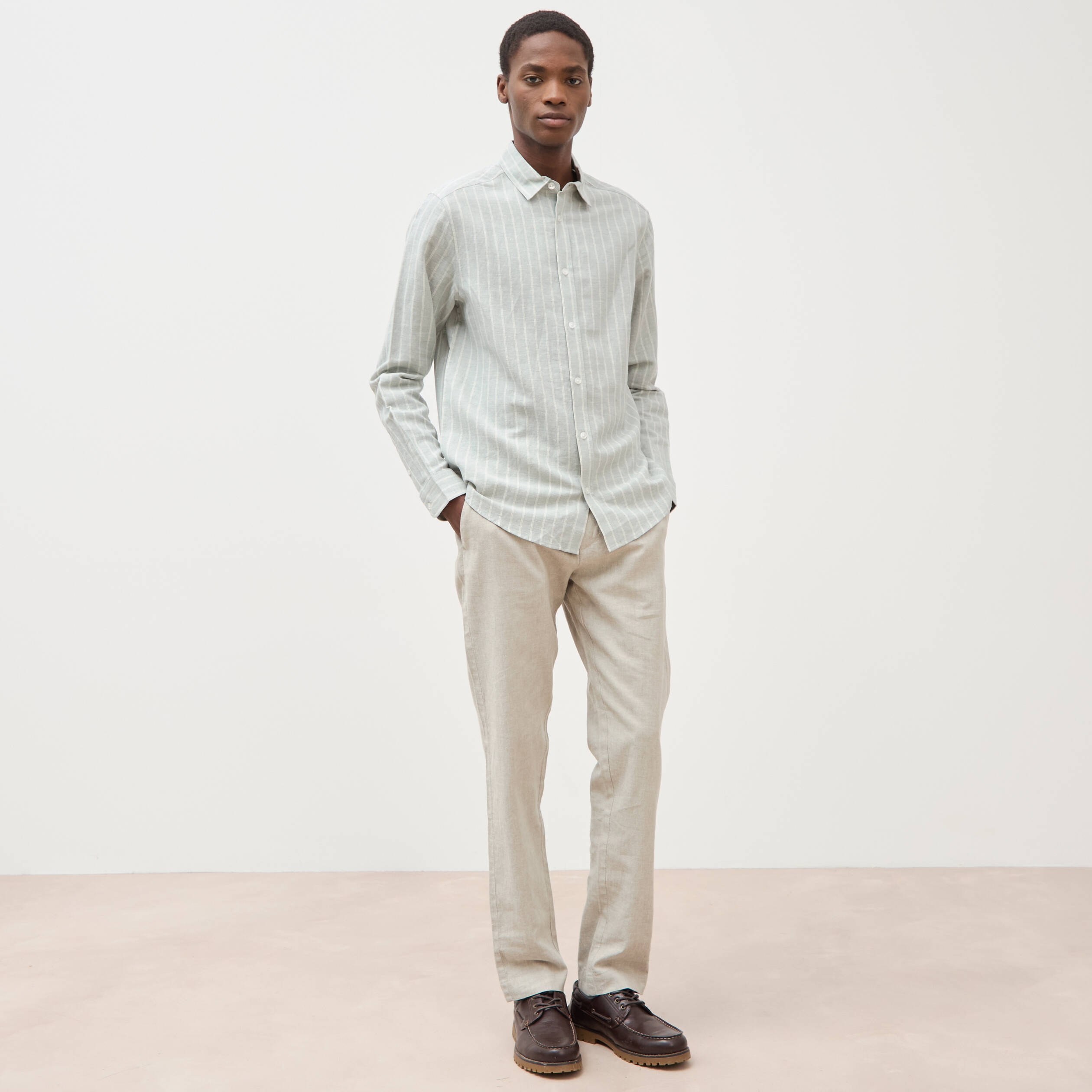 Chemise manches longues vert clair homme