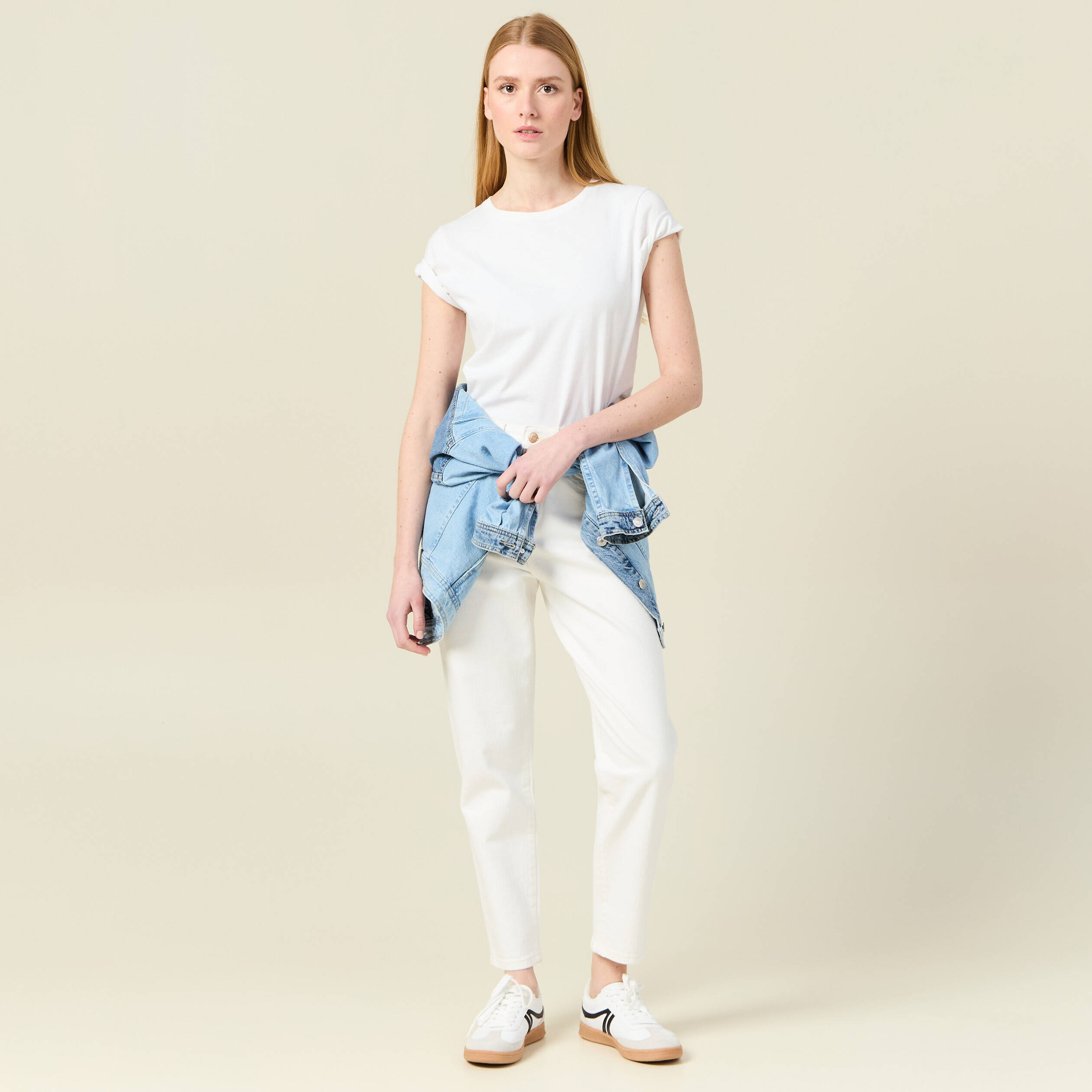 Jeans mom 7/8ème denim blanc femme