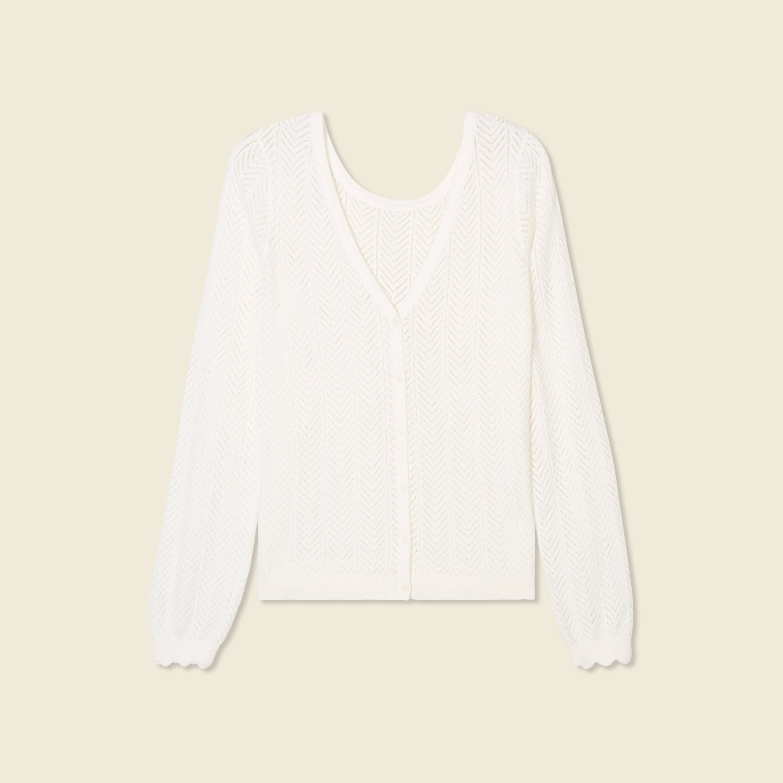 Gilet dos devant ajour&eacute; ecru femme