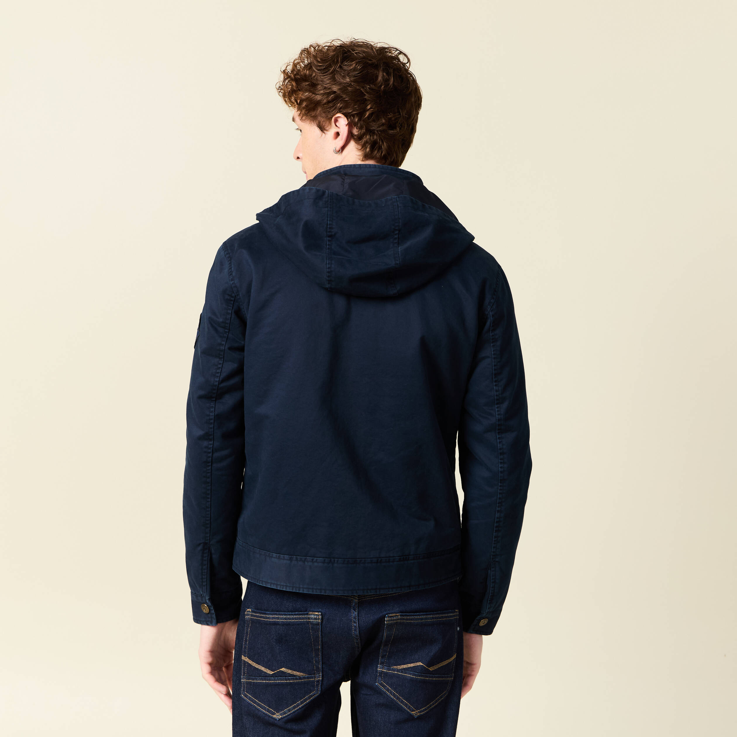 Blouson col montant &agrave; capuche bleu marine homme