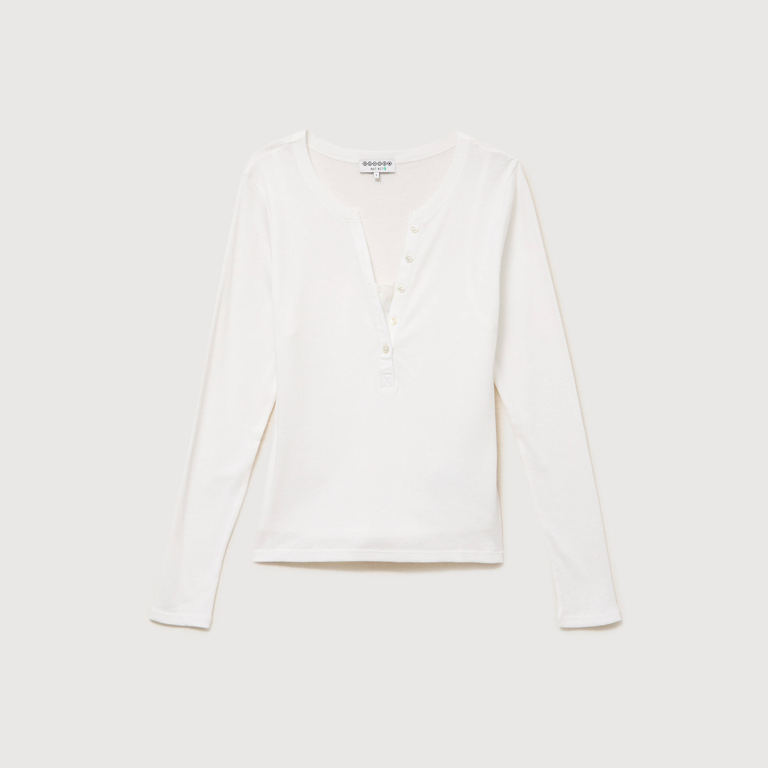 T-shirt cintr&eacute; manches longues ecru femme