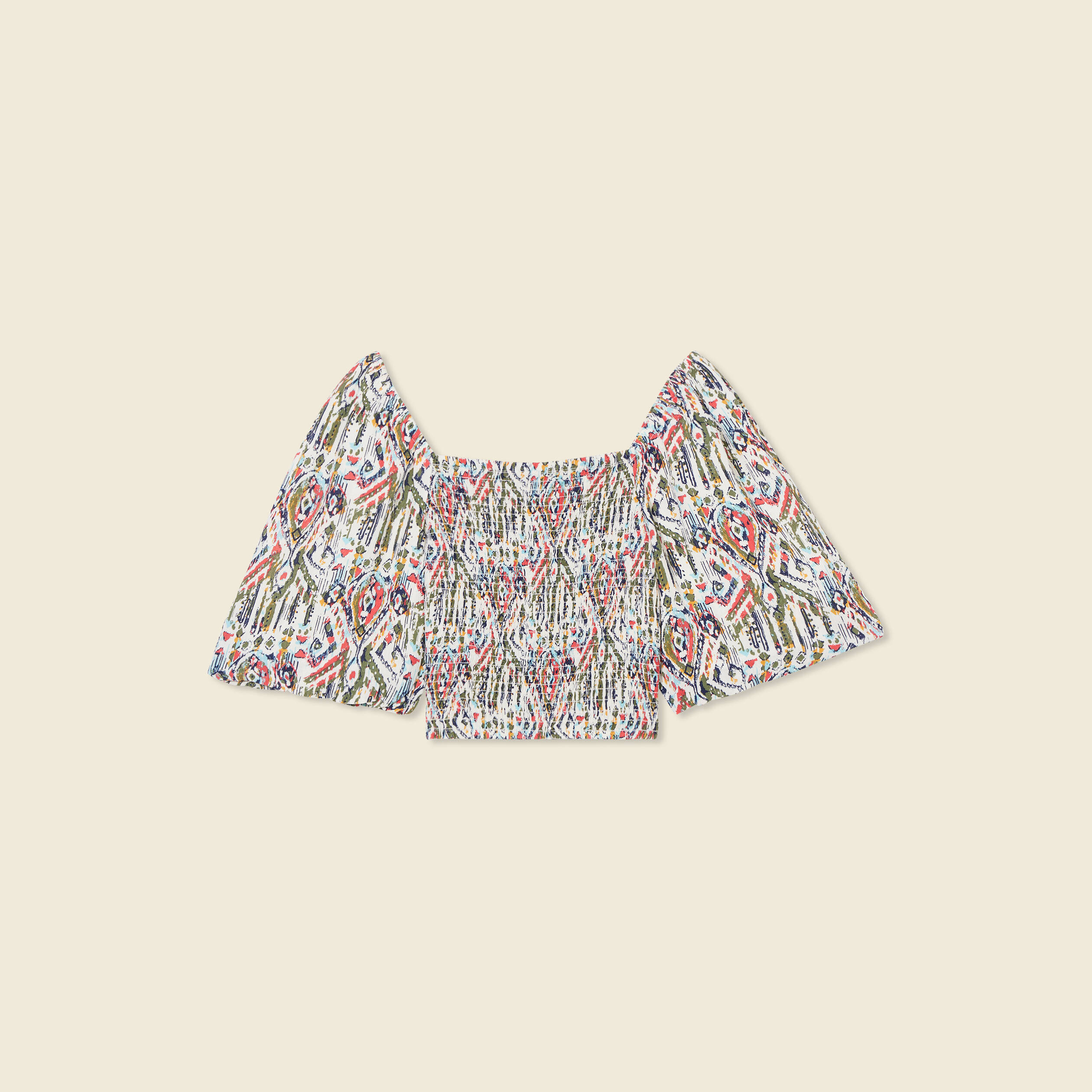 blouse manches courtes smockee multicolore femme Blouse manches courtes smockée multicolore femme