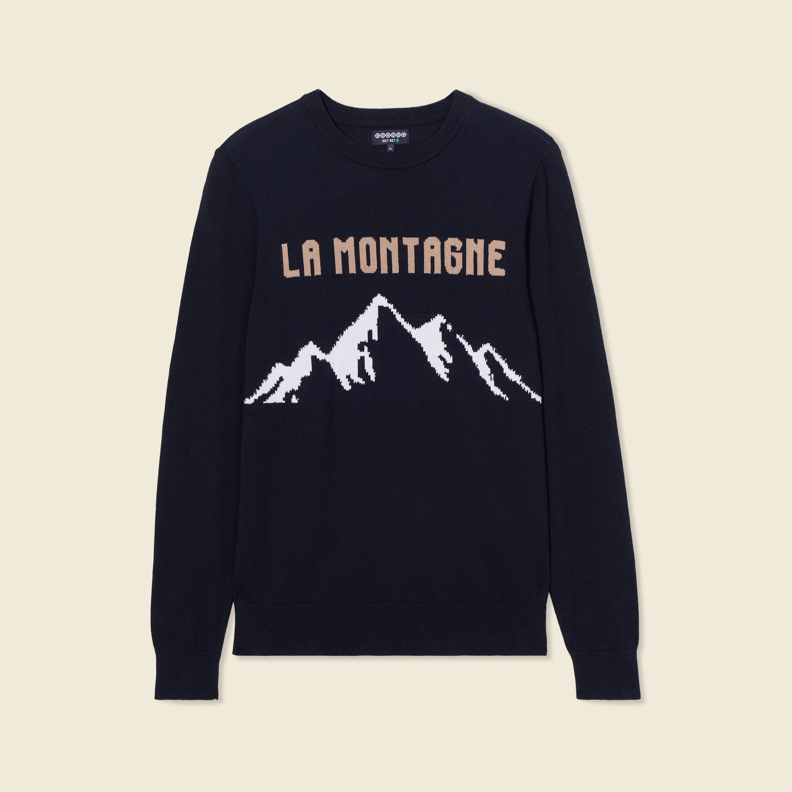 Pull col rond manches longues en coton bleu fonc&eacute; homme