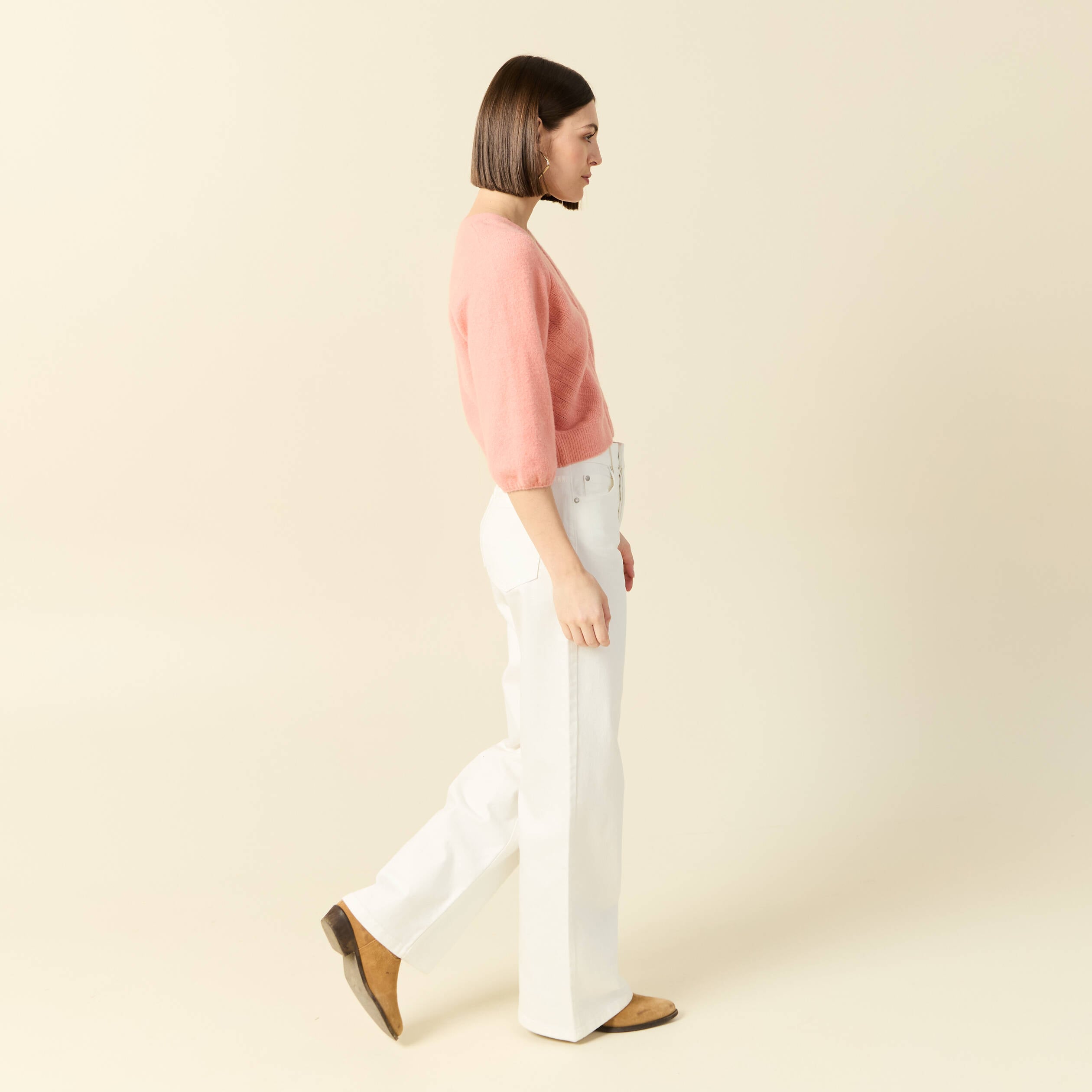 Gilet manches 3/4 rose saumon femme