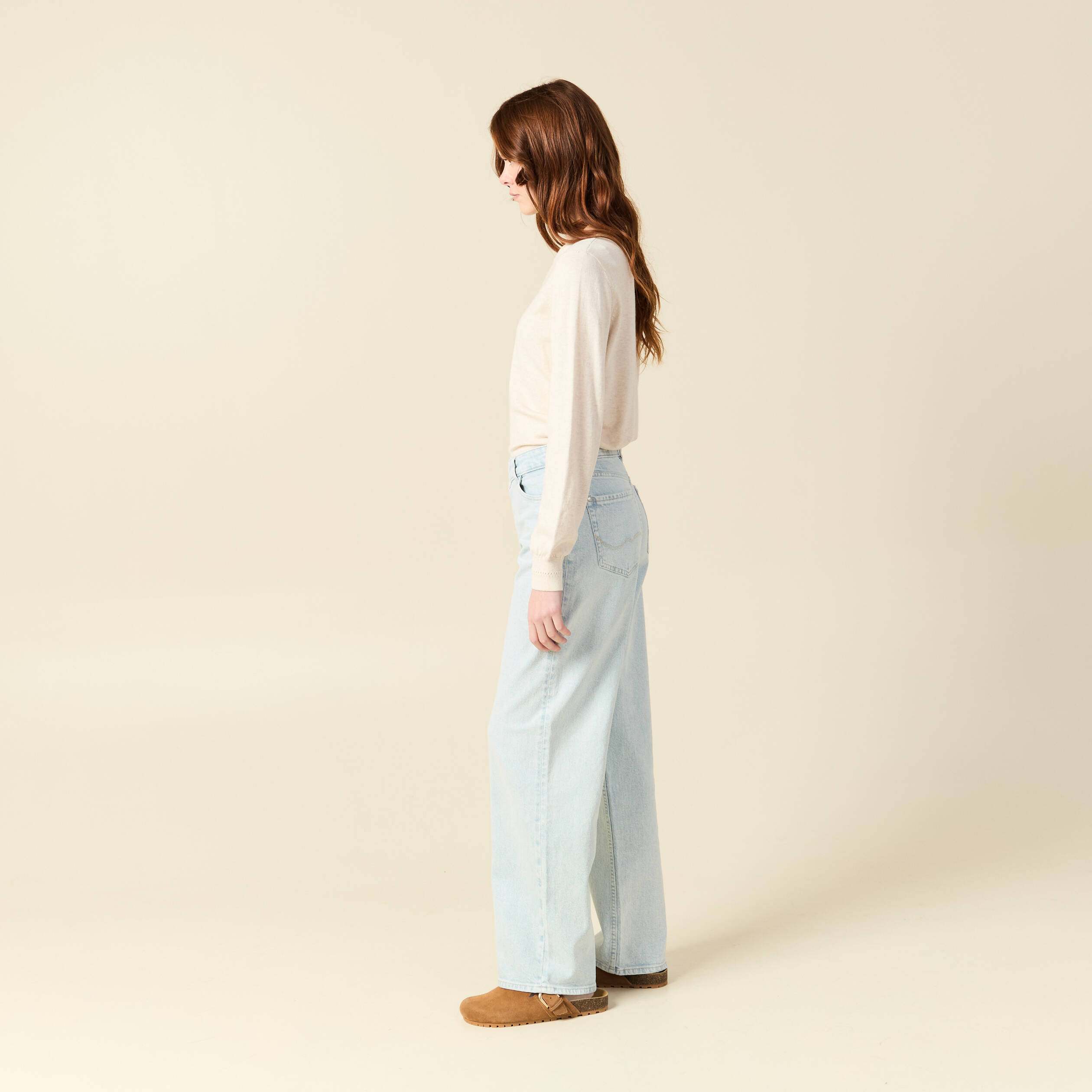 Jeans large taille haute denim snow bleu femme