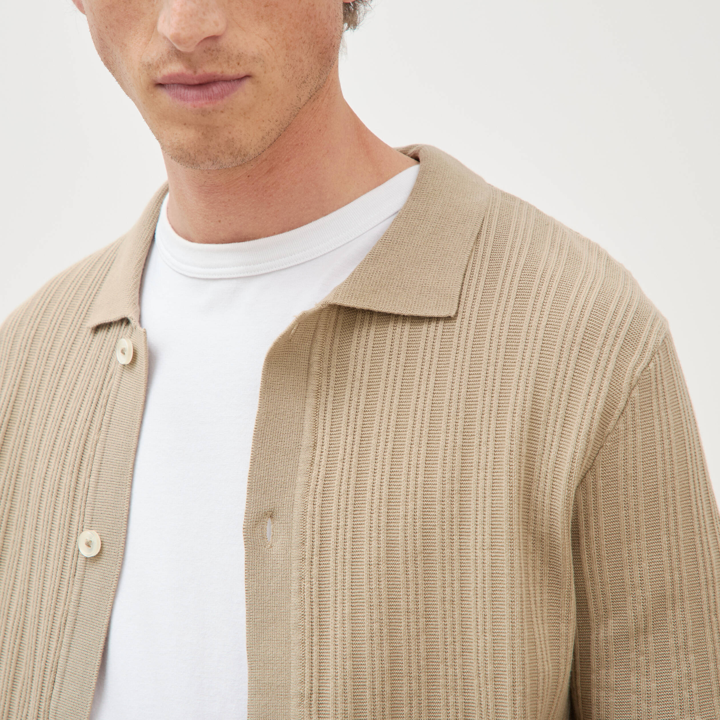 Chemise en coton manches courtes beige homme