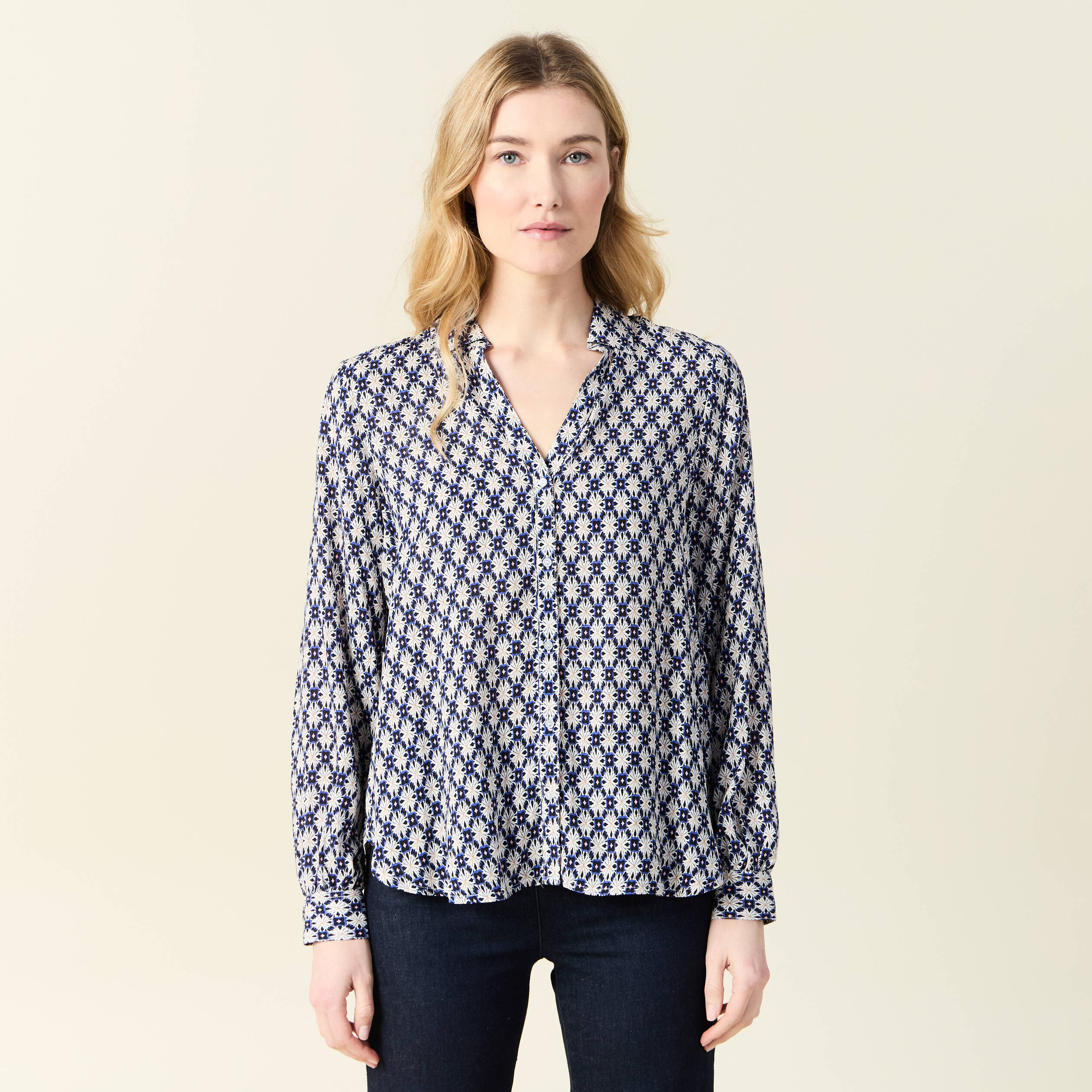 Blouse manches longues bleu femme