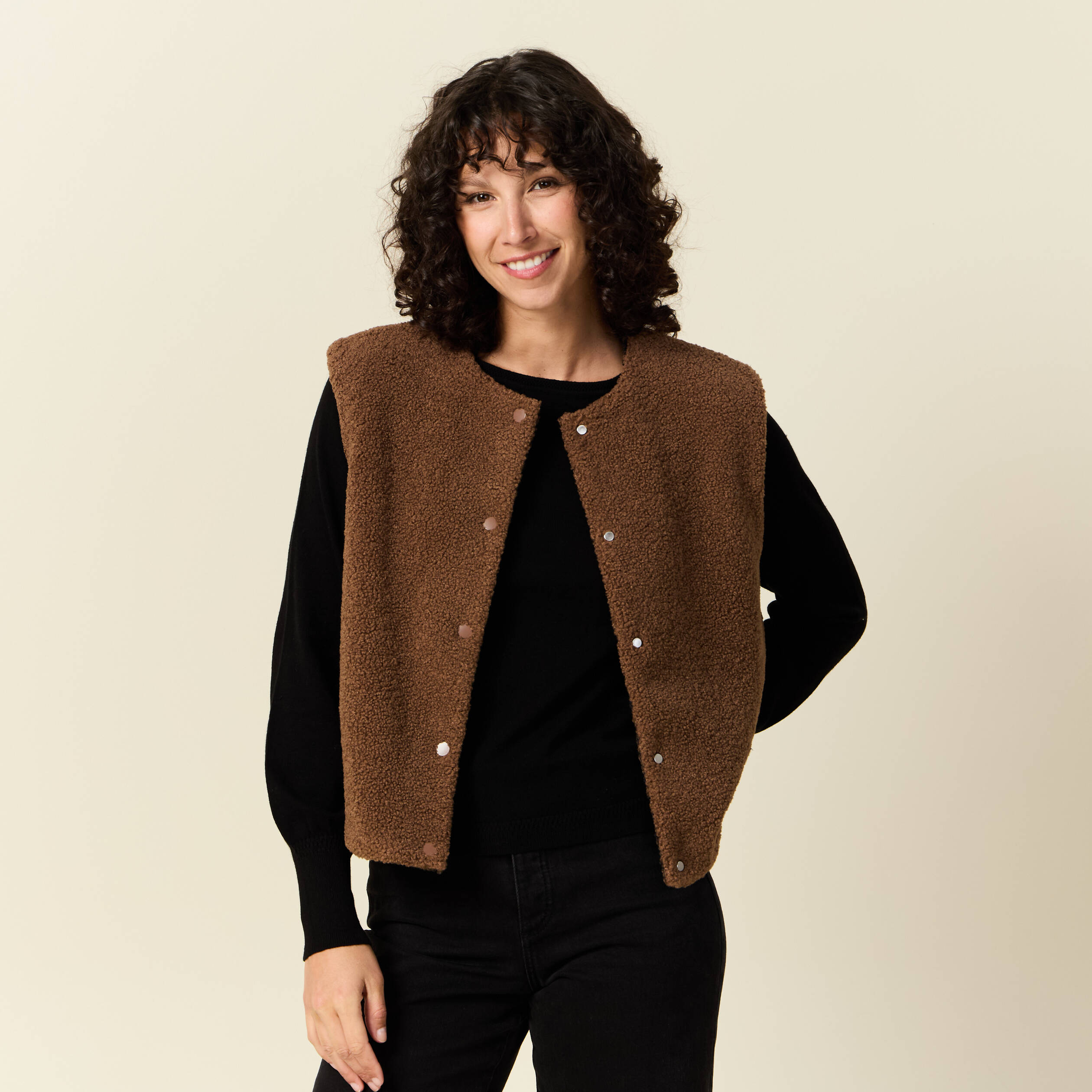 Gilet sans manches r&eacute;versible camel femme