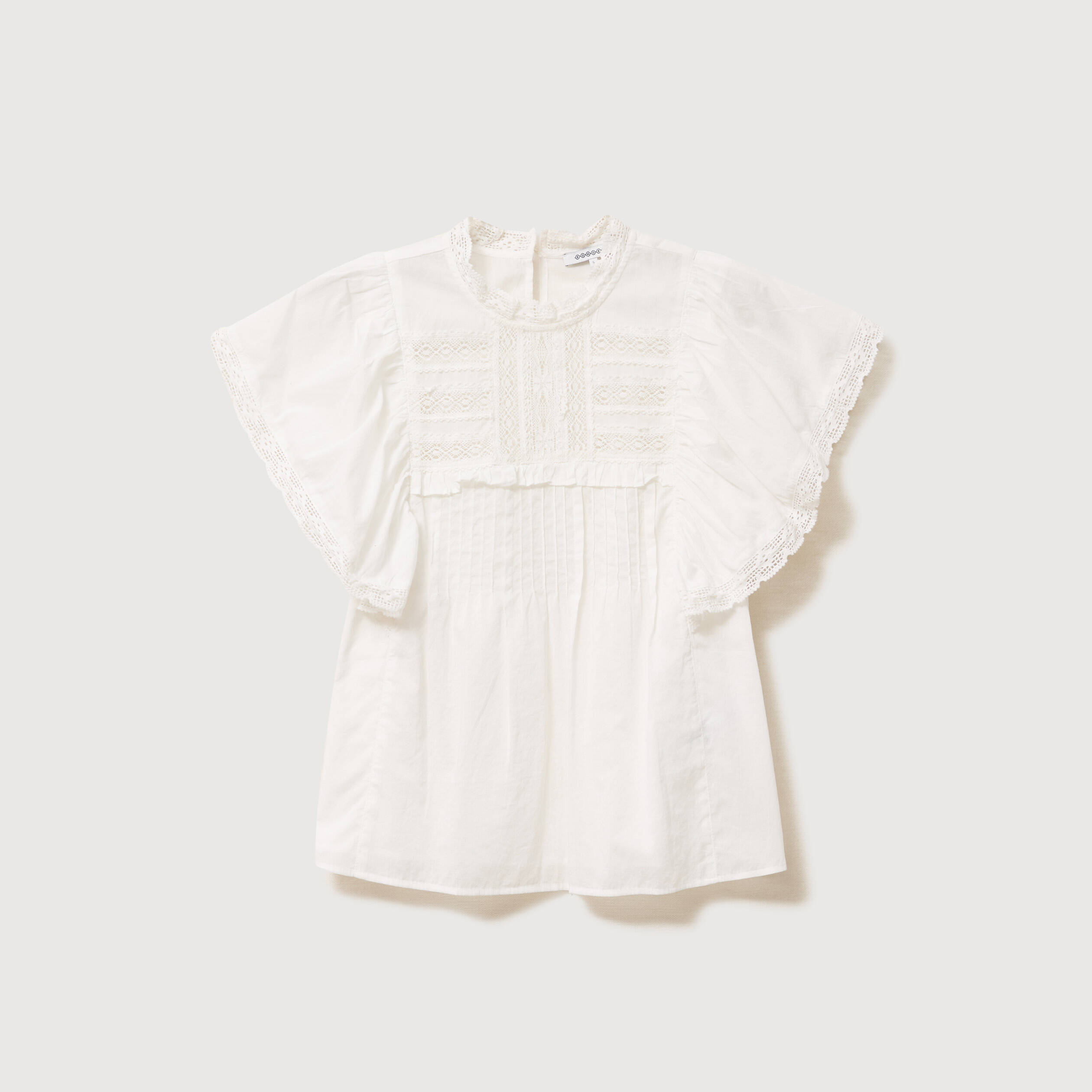 Blouse ample col montant manches courtes ecru femme