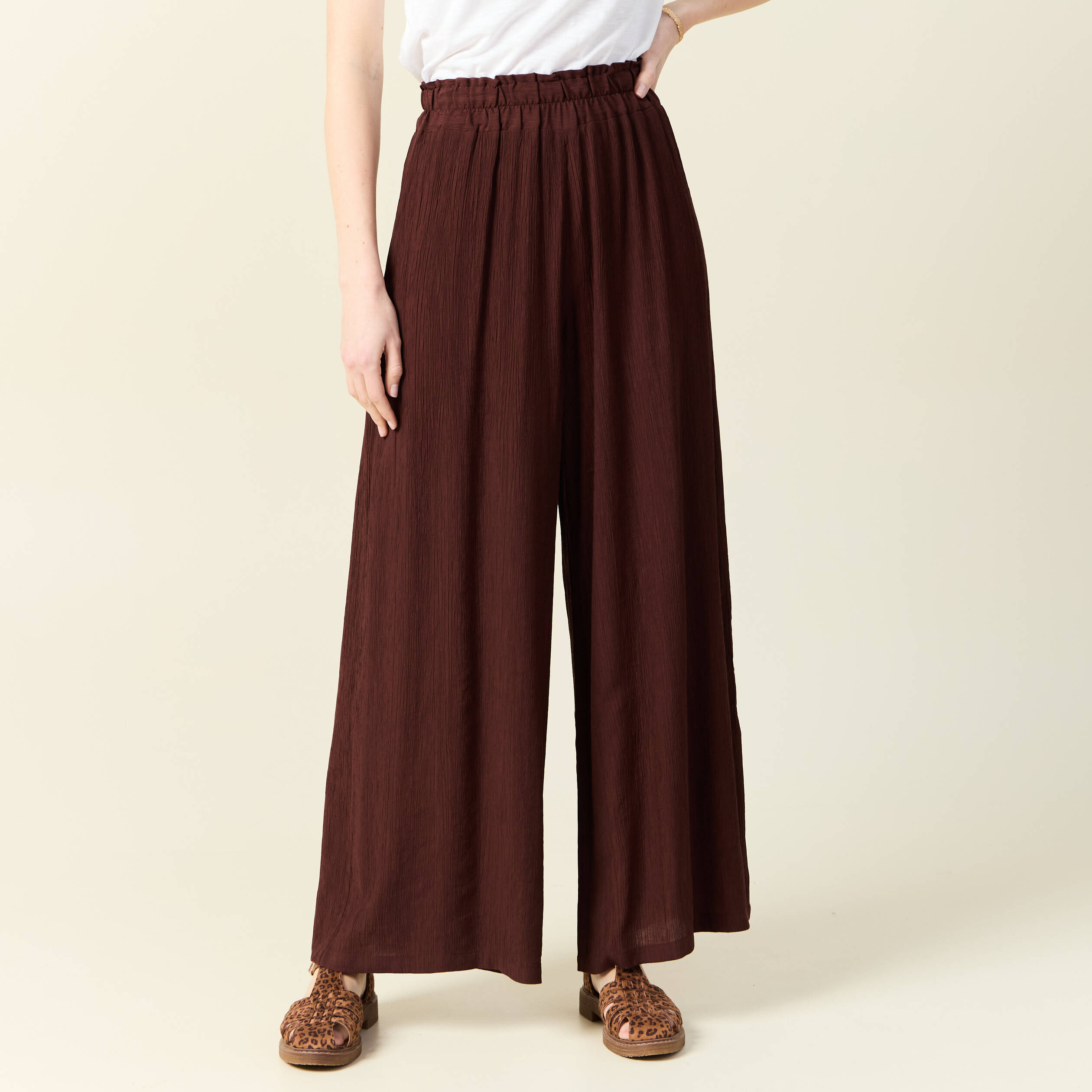 Pantalon large bordeaux femme