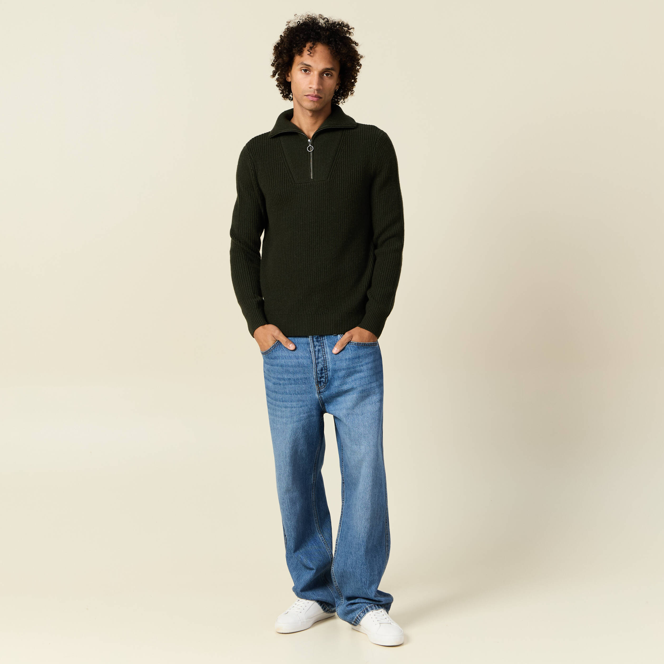 Pull col camionneur vert kaki homme