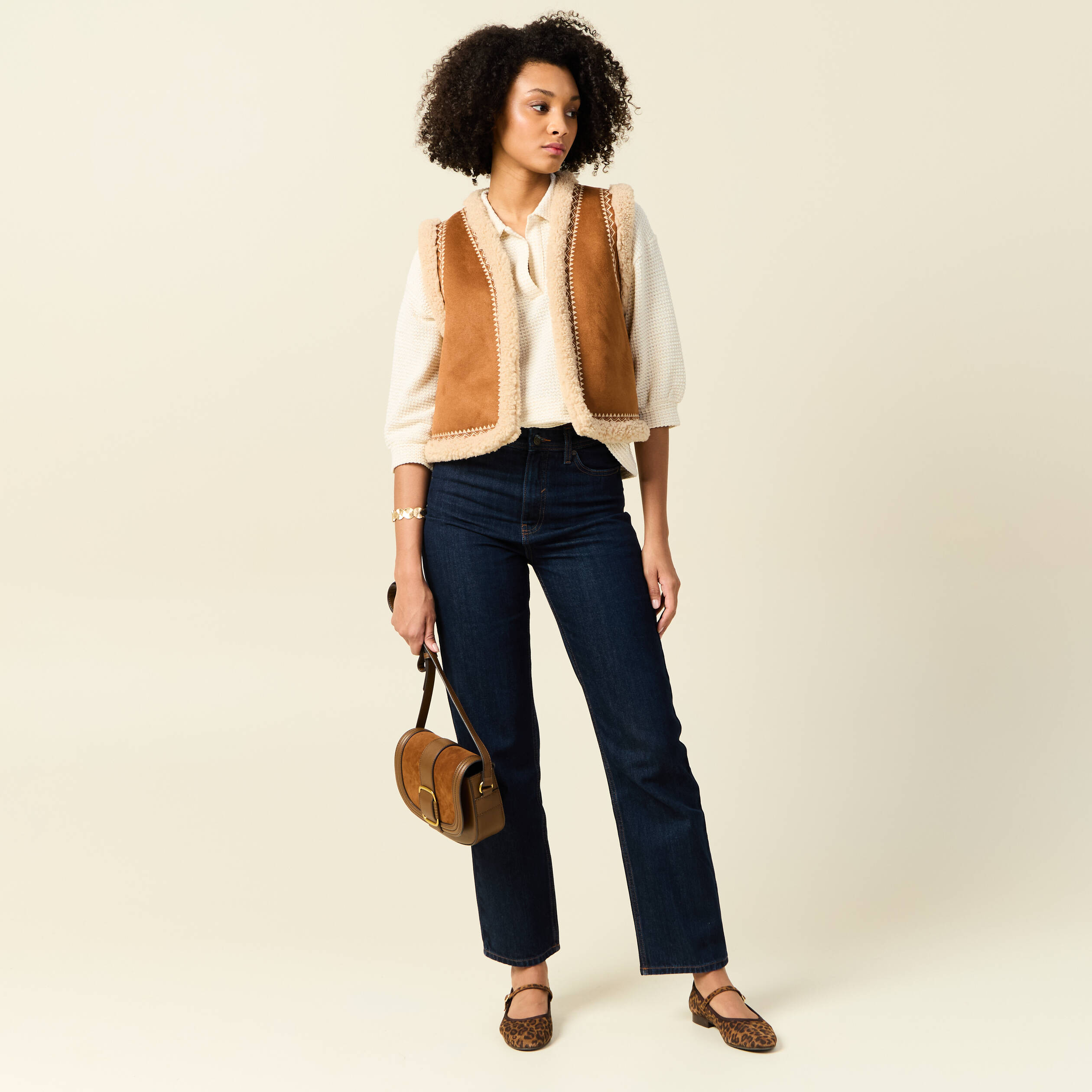 Polo manches 3/4 brillant ecru femme