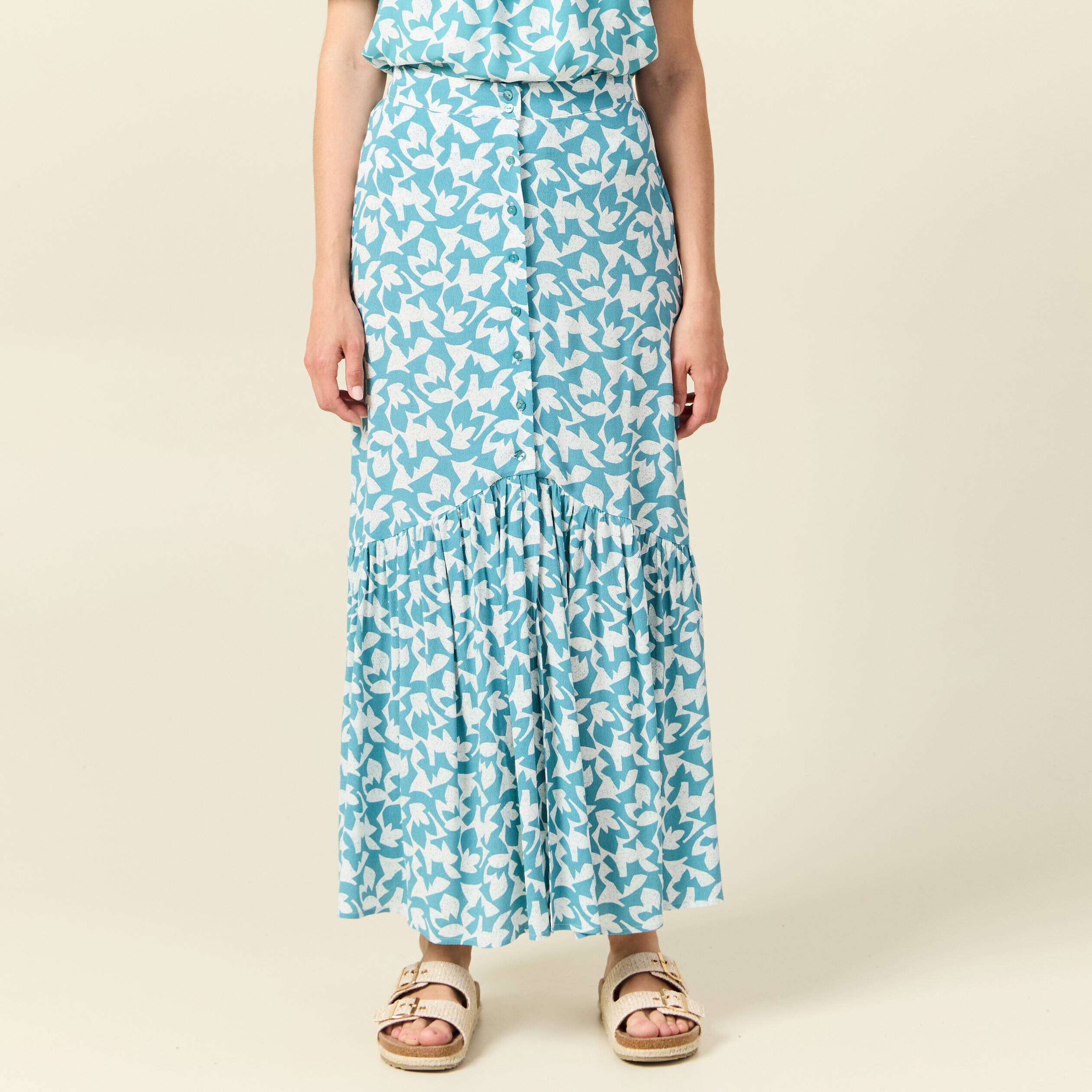 jupe longue evasee fluide blanc femme Jupe longue évasée fluide blanc femme
