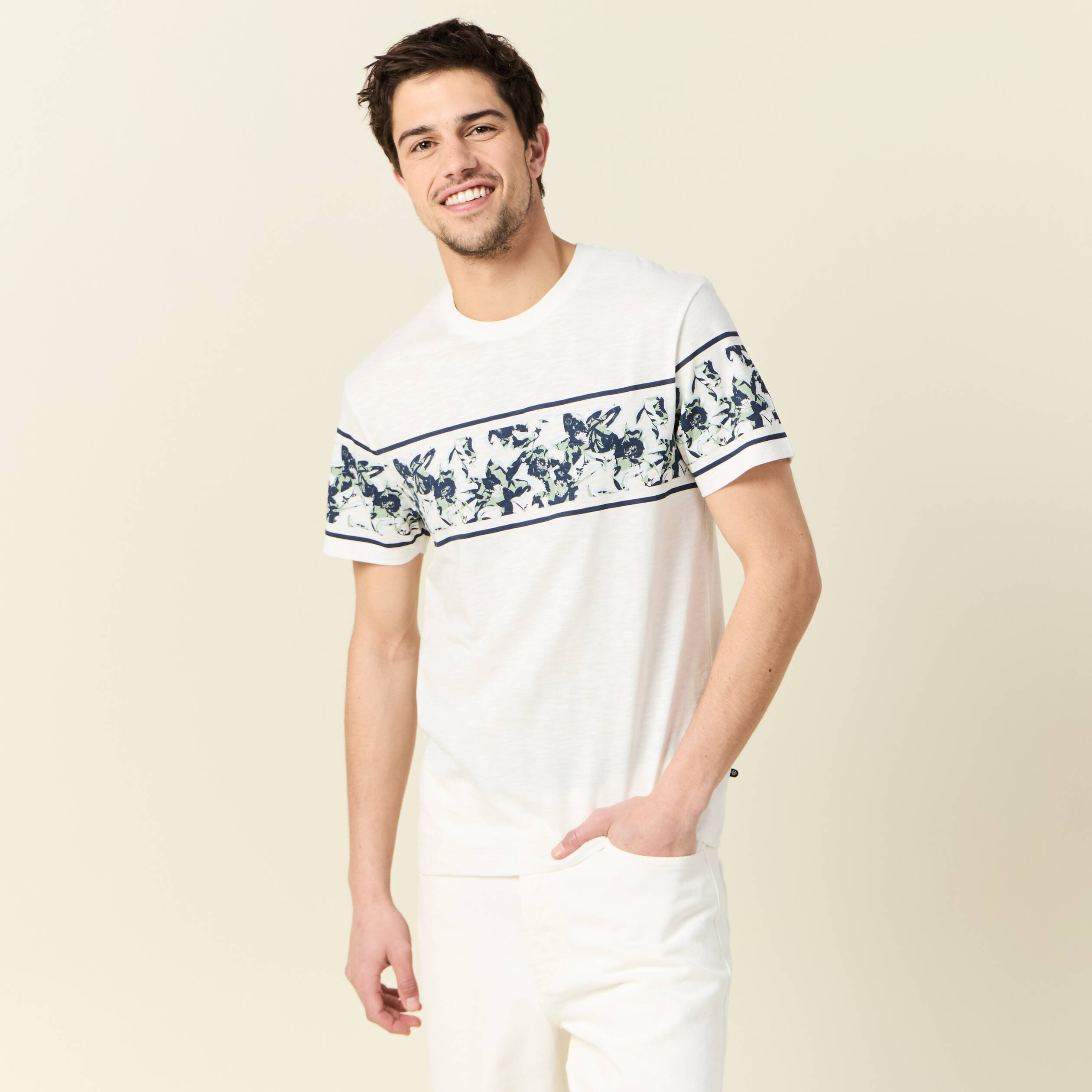 T-shirt coupe droite en coton col rond bleu ciel homme
