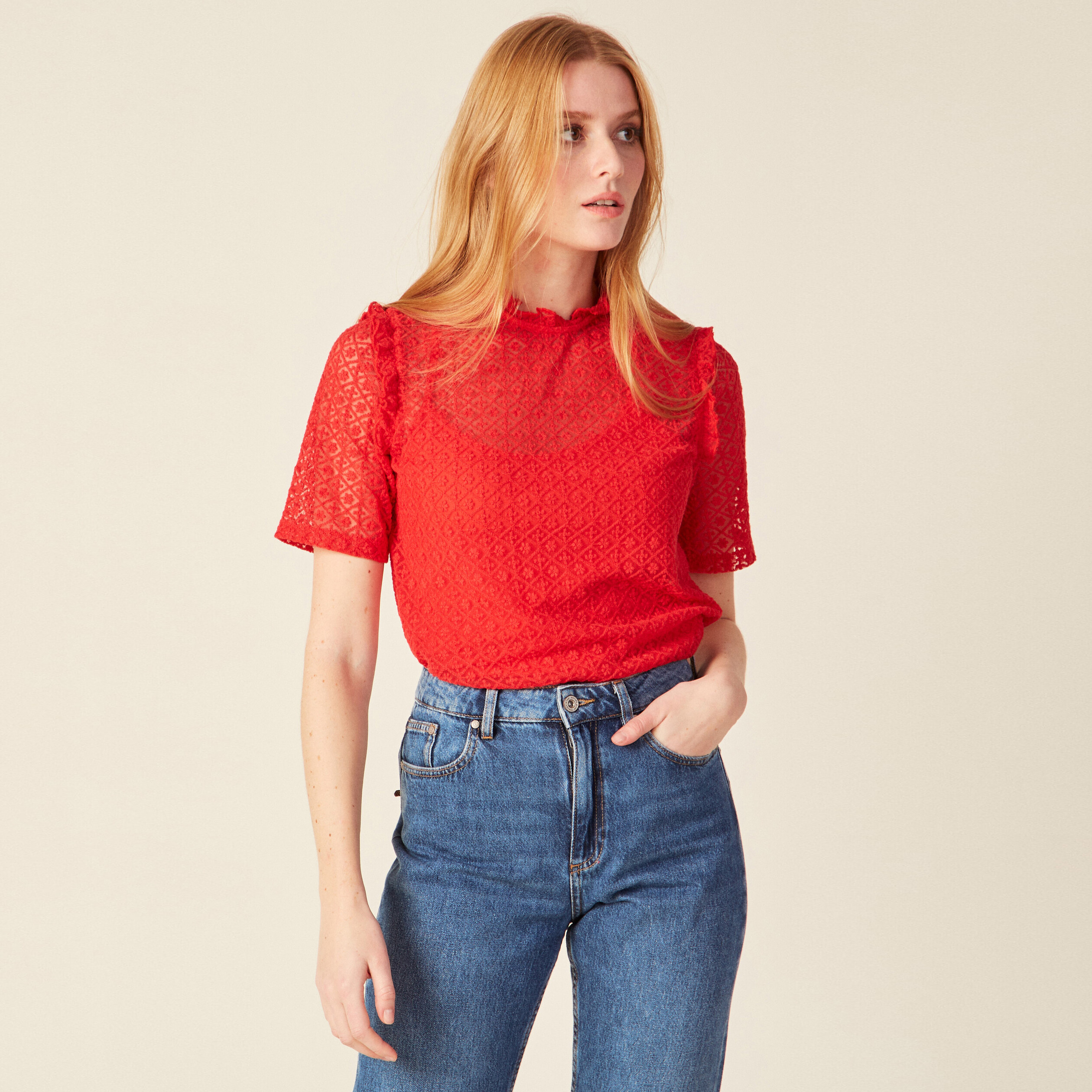 T-shirt manches courtes rouge femme