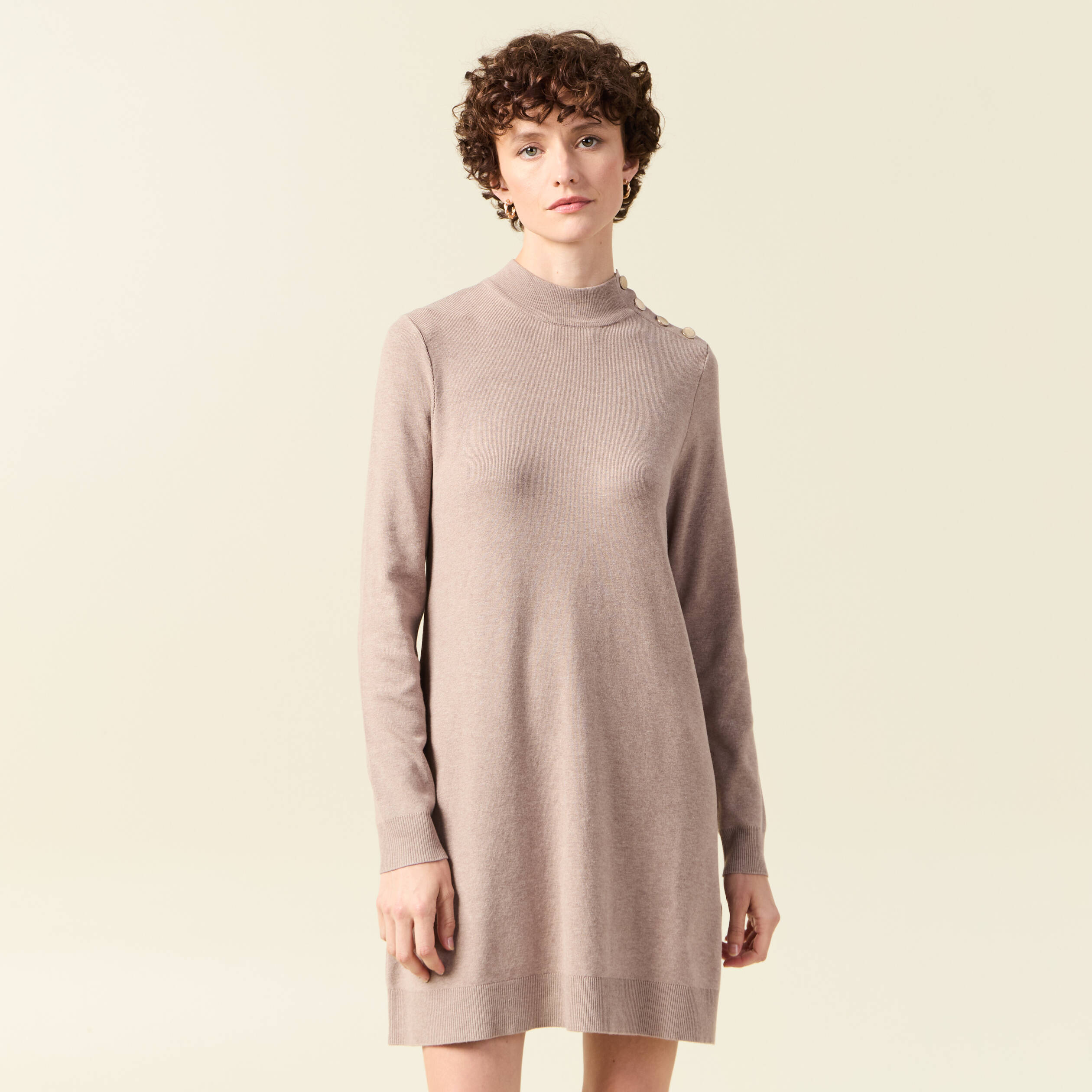 robe pull droite col montant taupe femme Robe pull droite col montant taupe femme