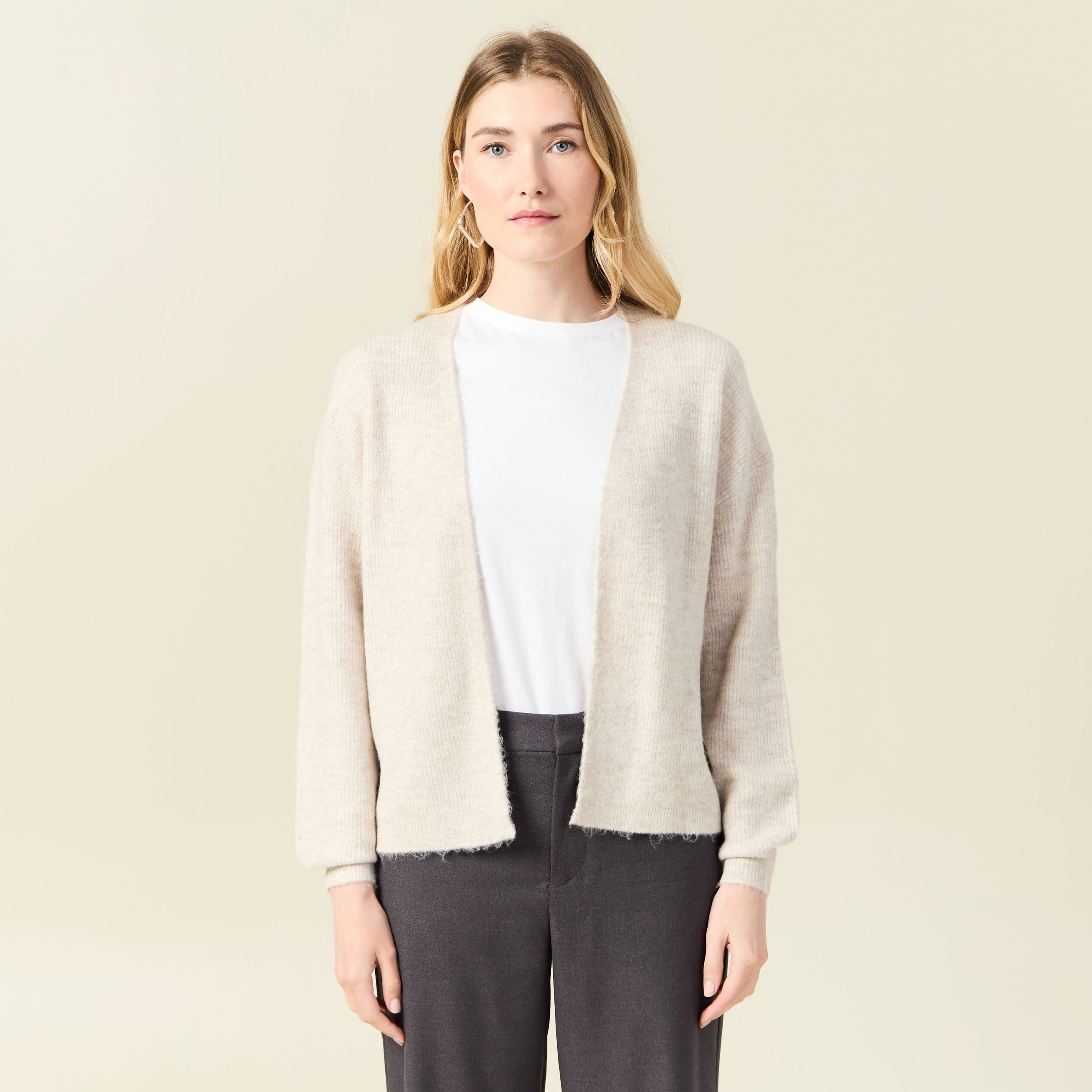 Gilet manches longues creme femme