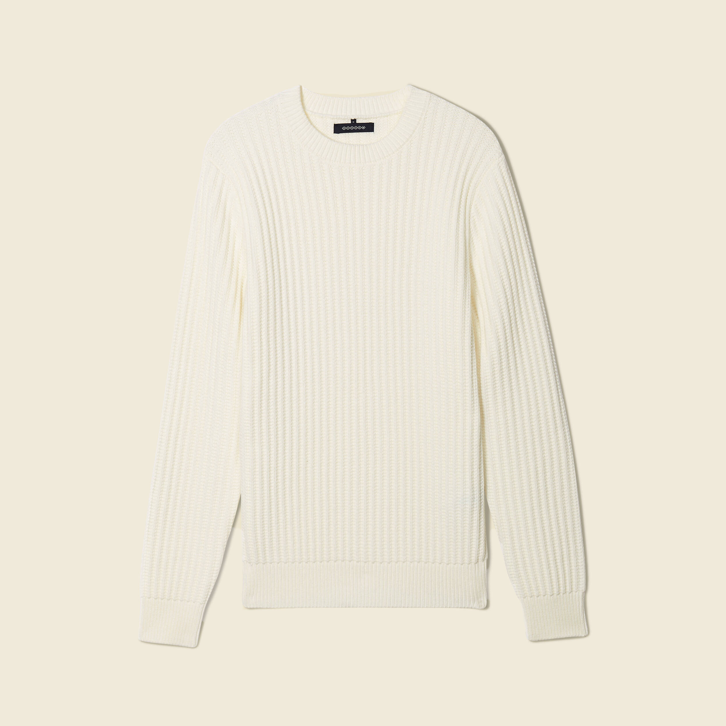Pull manches longues col rond ecru homme