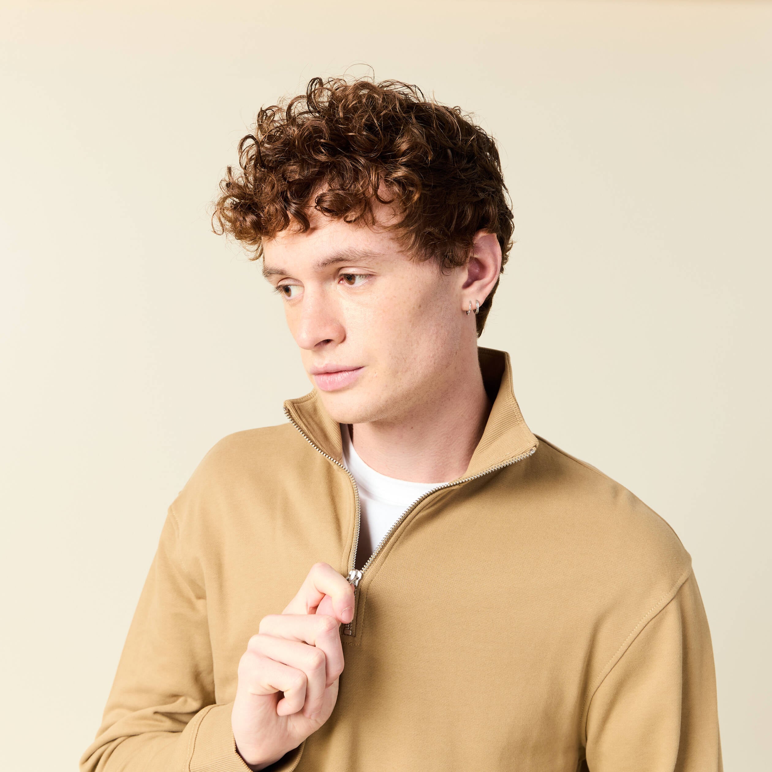 Sweat manches longues en coton beige homme