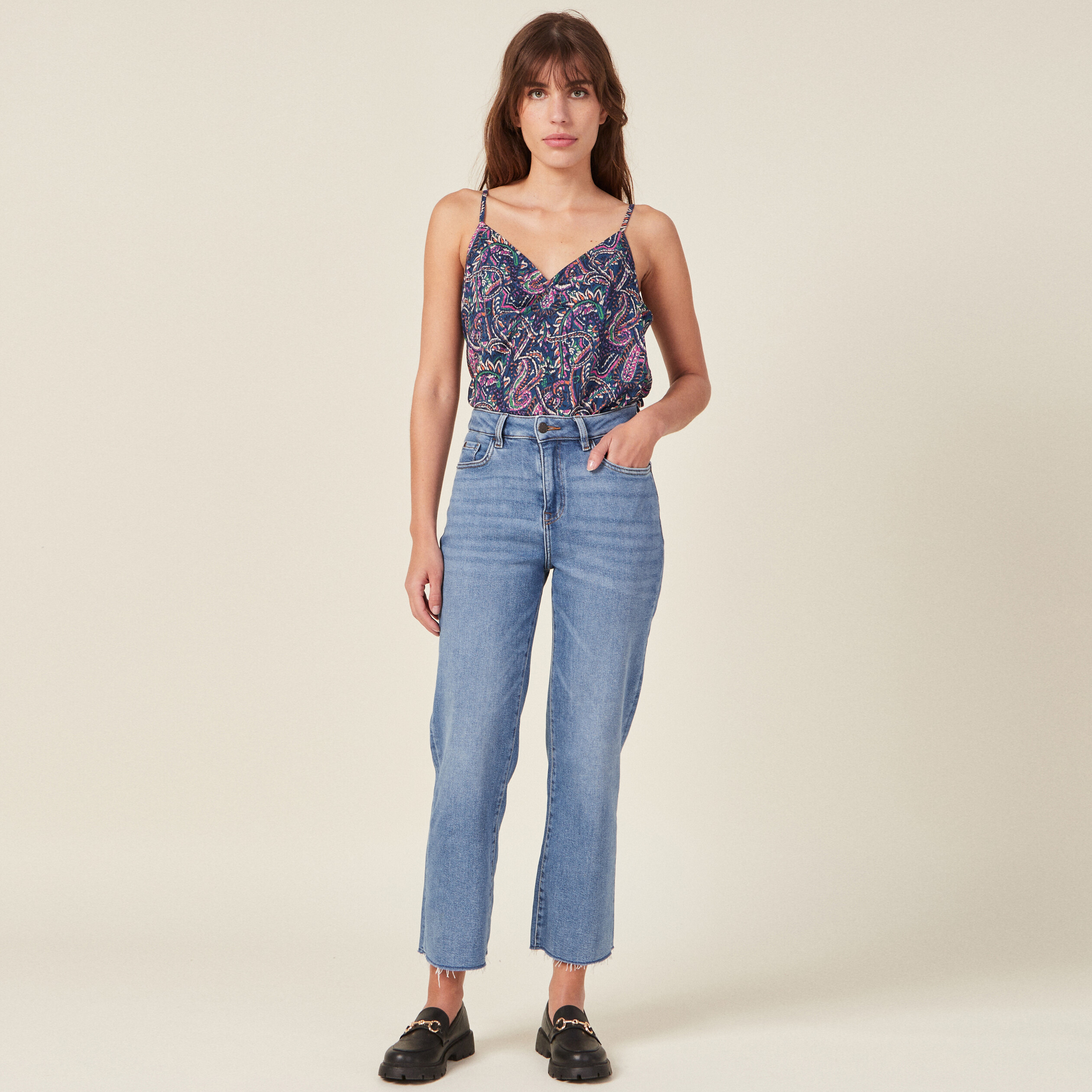 Caraco bretelles fines bleu femme