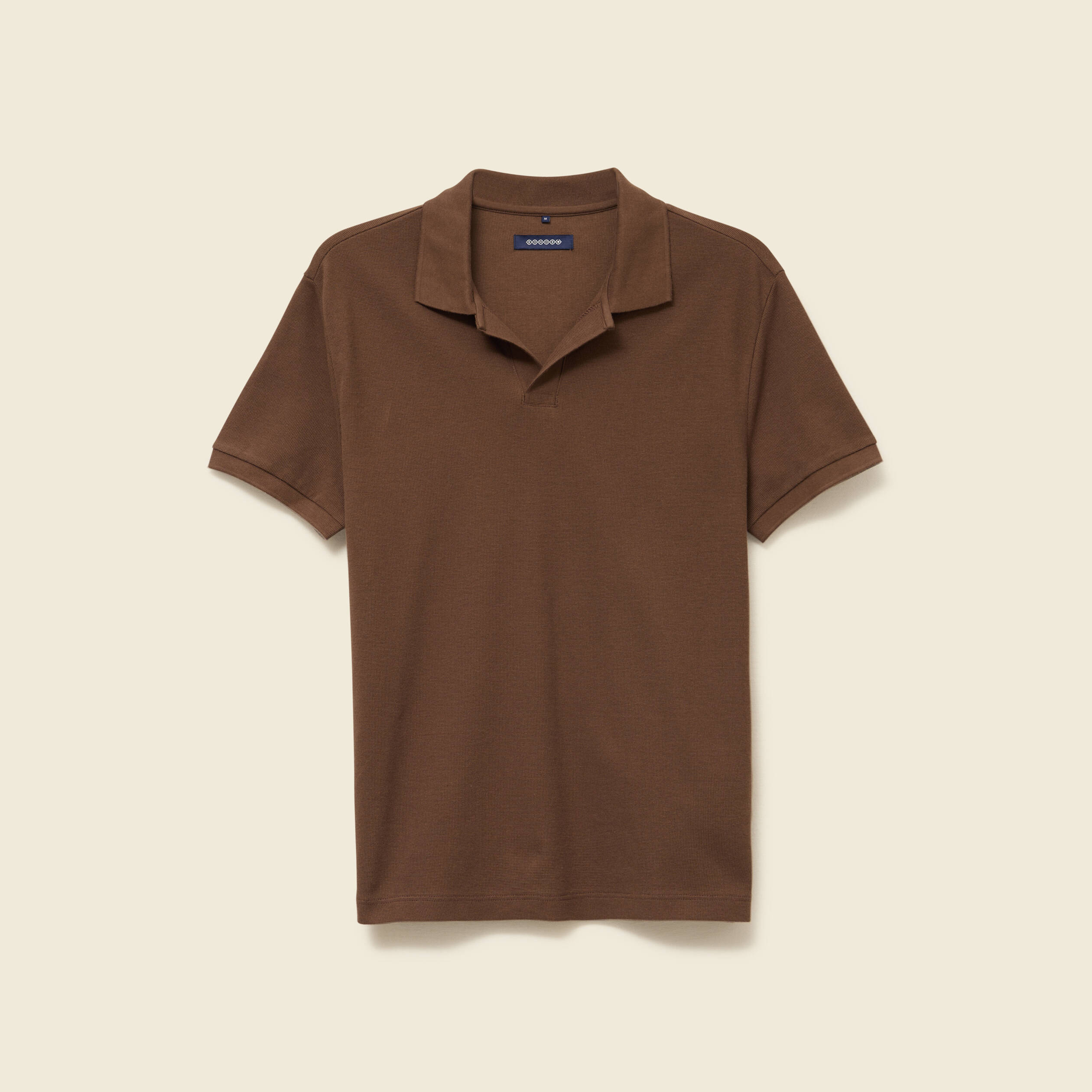 Polo cintr&eacute; col cubain manches courtes marron homme
