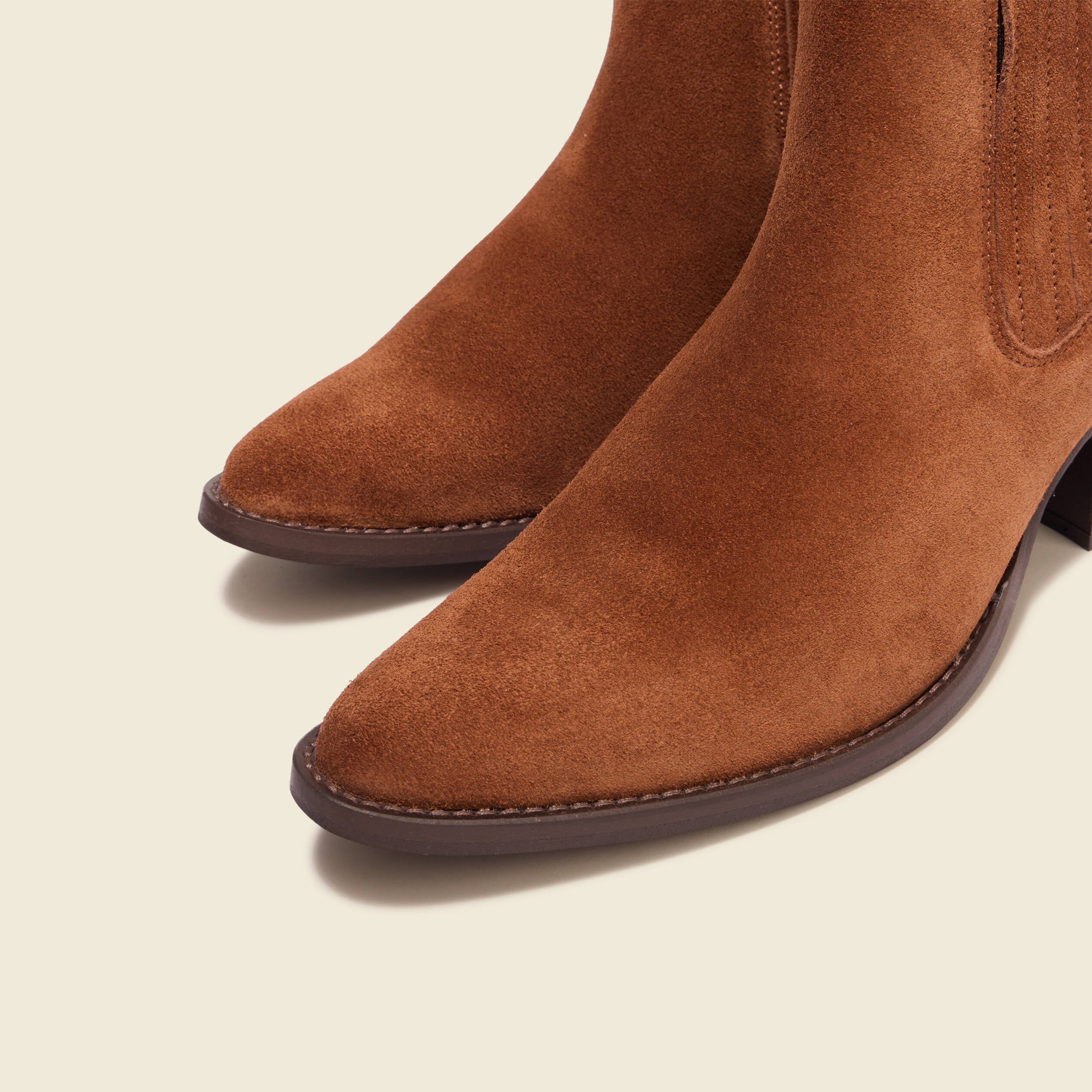 Bottines en cuir &agrave; talon marron cognac femme