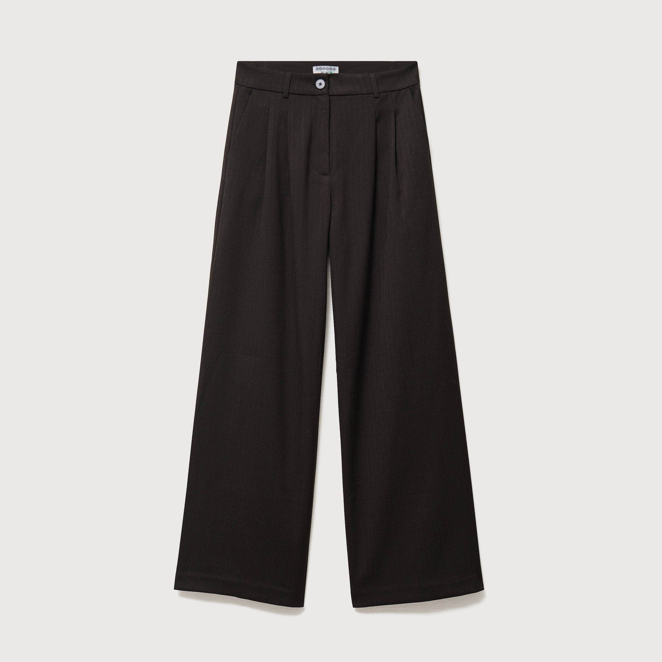 Pantalon large taille standard marron fonc&eacute; femme