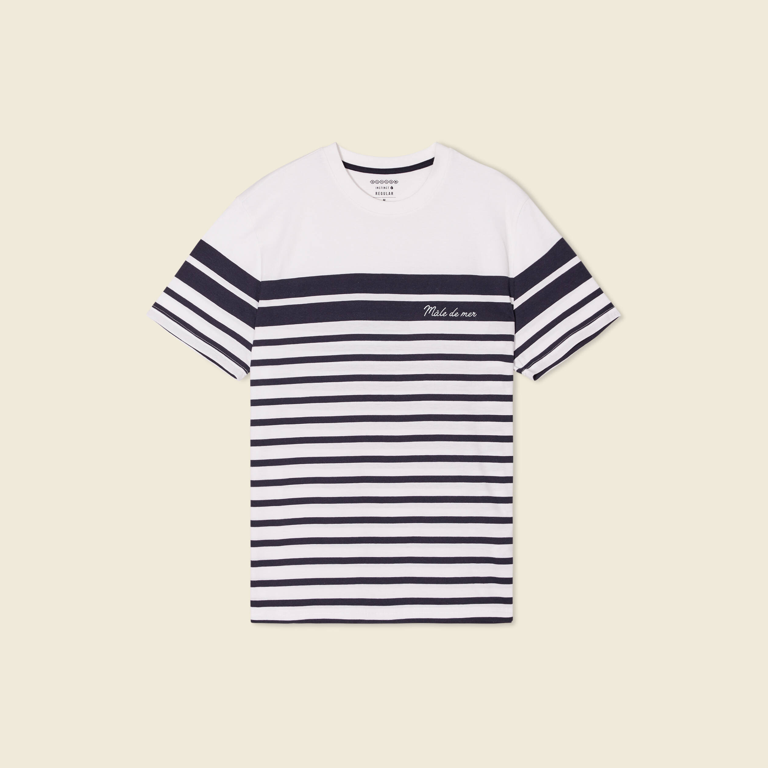 T-shirt ray&eacute; col rond manches courtes ecru homme