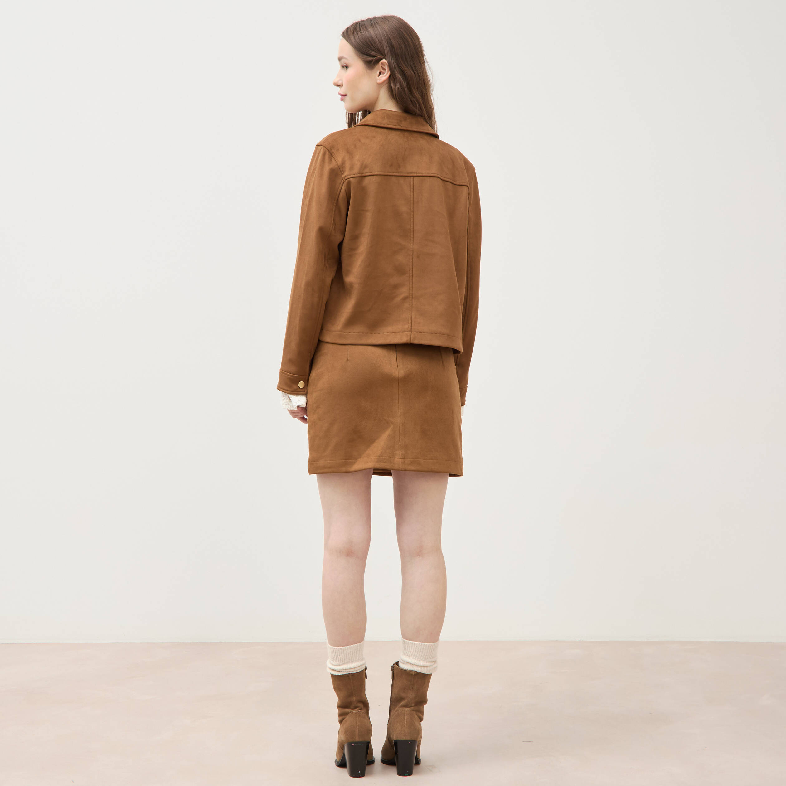 Blouson manches longues col classique marron femme