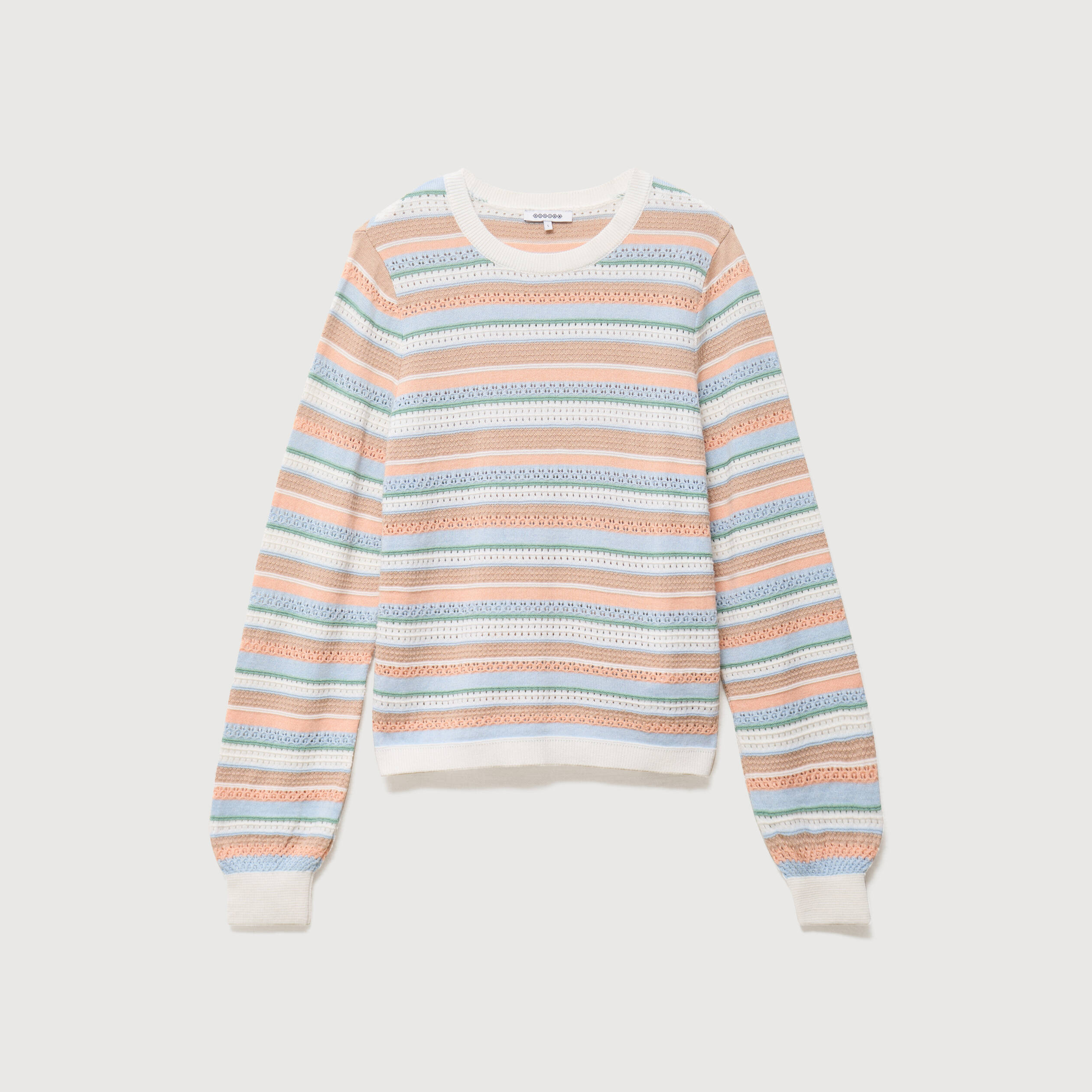 Pull ajour&eacute; col rond manches longues multicolore femme