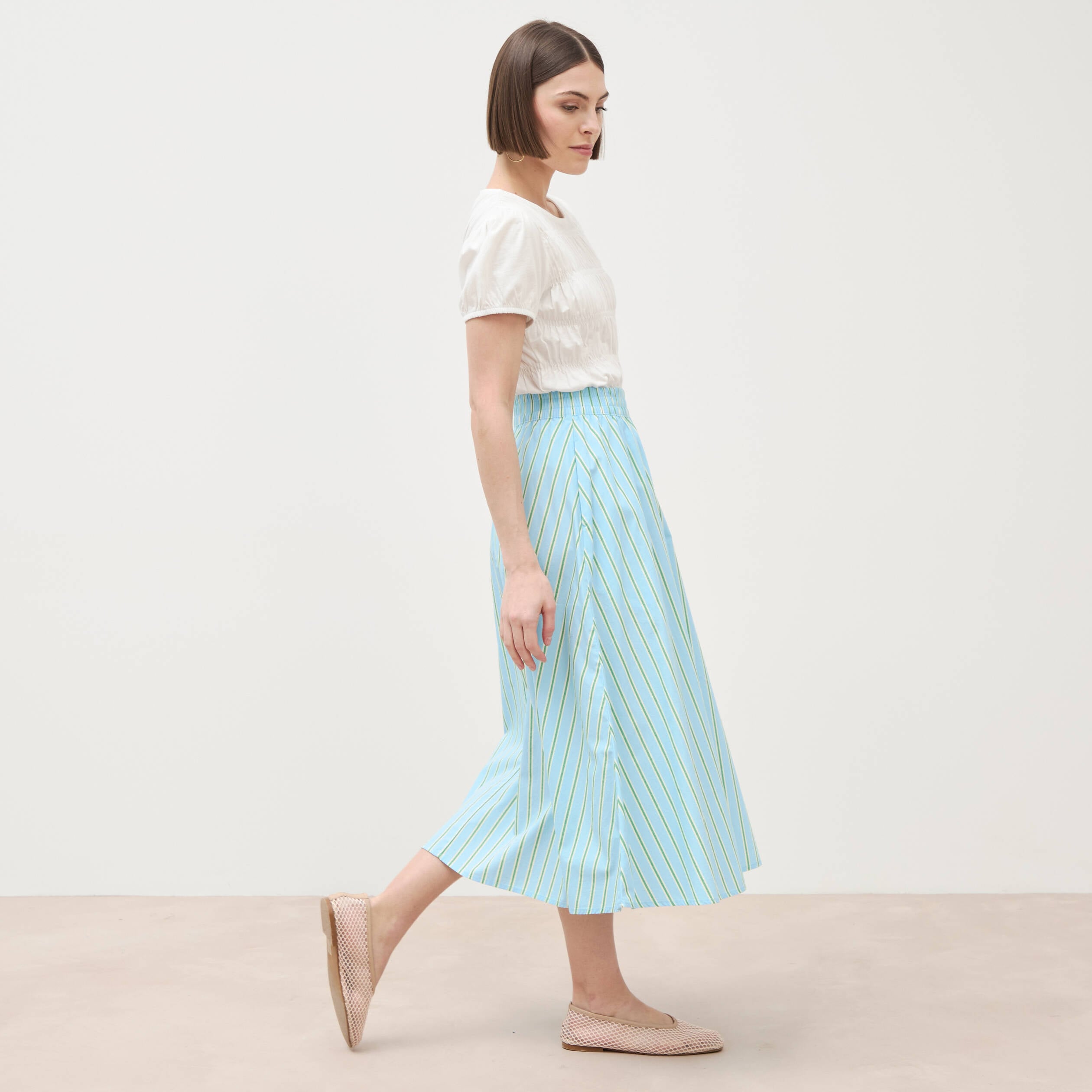 Jupe longue &eacute;vas&eacute;e en coton bleu ciel femme
